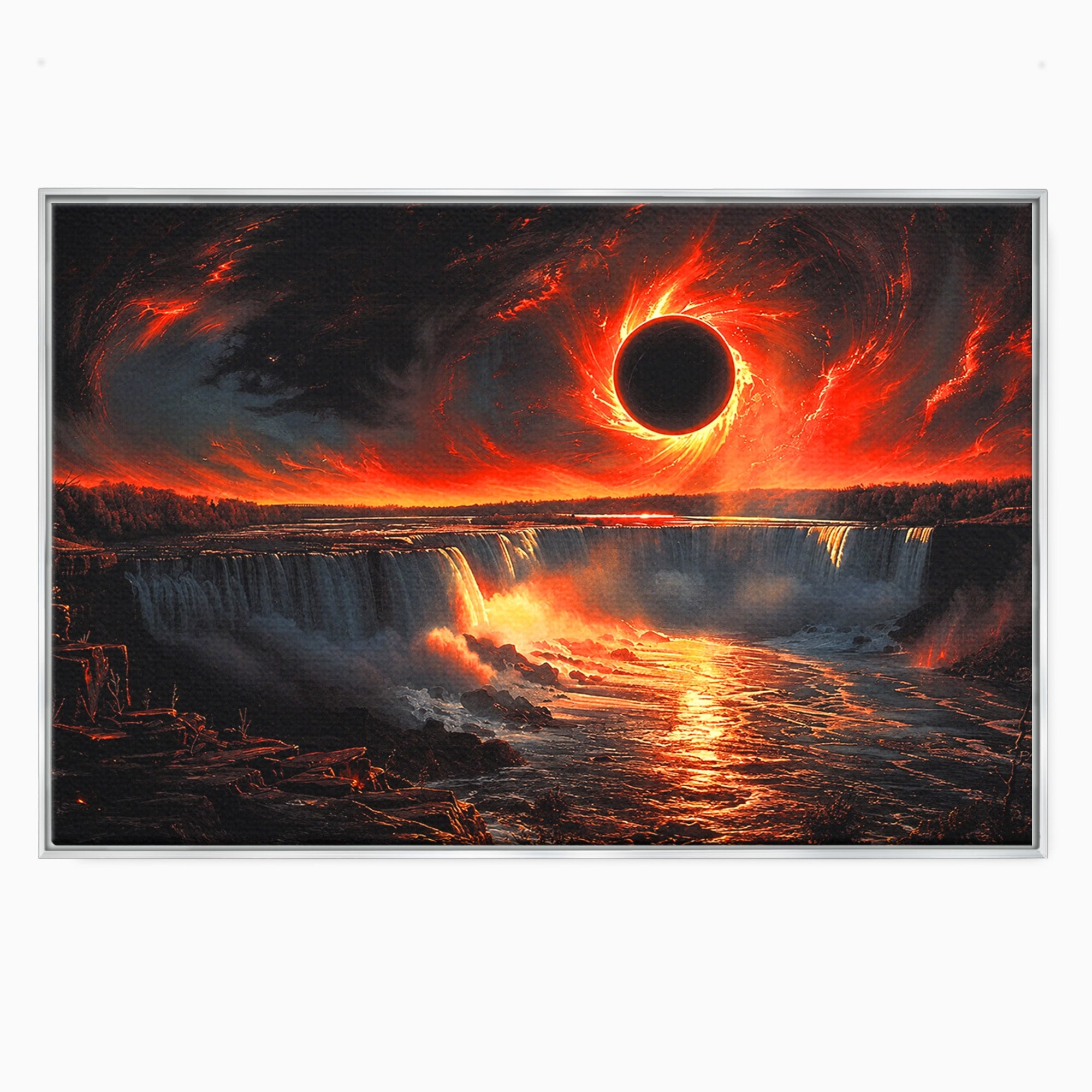 Tablou Canvas Premium LuxCanva® A1726, Eclipsa Mistica, Eclipsa, Cascada, Apus, Peisaj, Living, Culori Vibrante