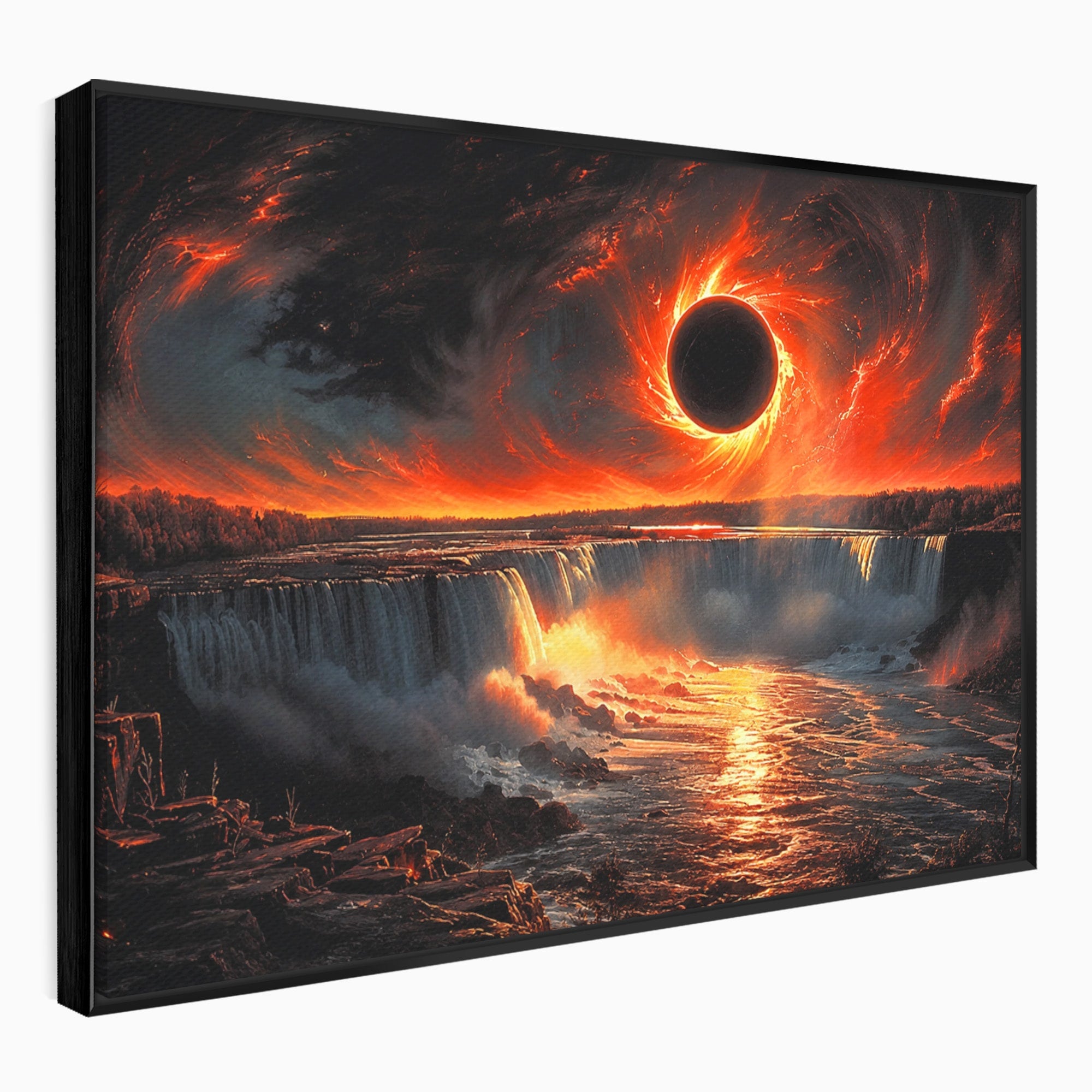 Tablou Canvas Premium LuxCanva® A1726, Eclipsa Mistica, Eclipsa, Cascada, Apus, Peisaj, Living, Culori Vibrante