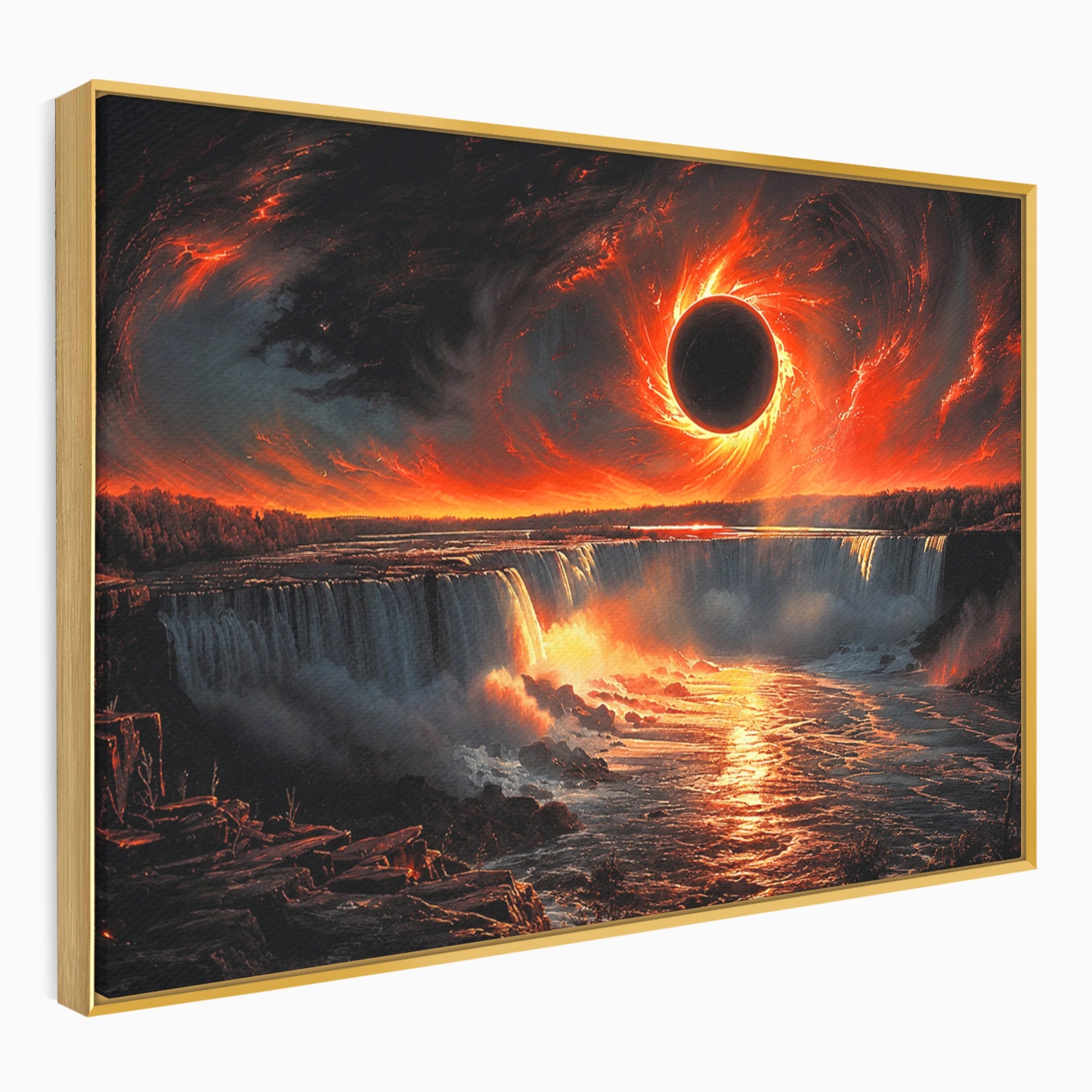Tablou Canvas Premium LuxCanva® A1726, Eclipsa Mistica, Eclipsa, Cascada, Apus, Peisaj, Living, Culori Vibrante