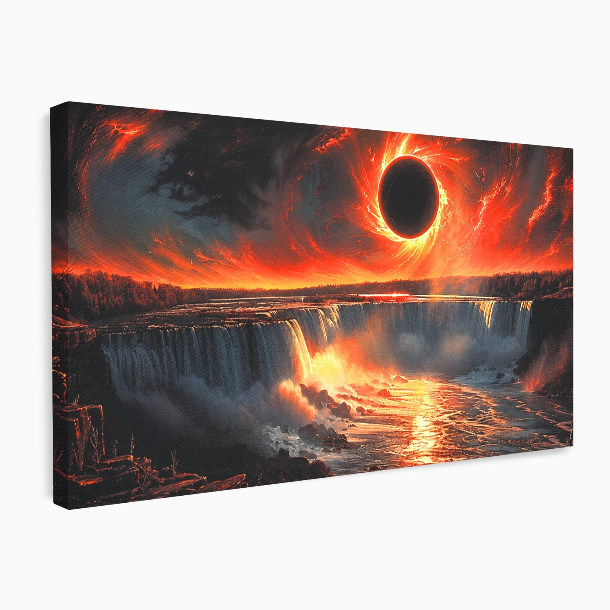 Tablou Canvas Premium LuxCanva® A1726, Eclipsa Mistica, Eclipsa, Cascada, Apus, Peisaj, Living, Culori Vibrante