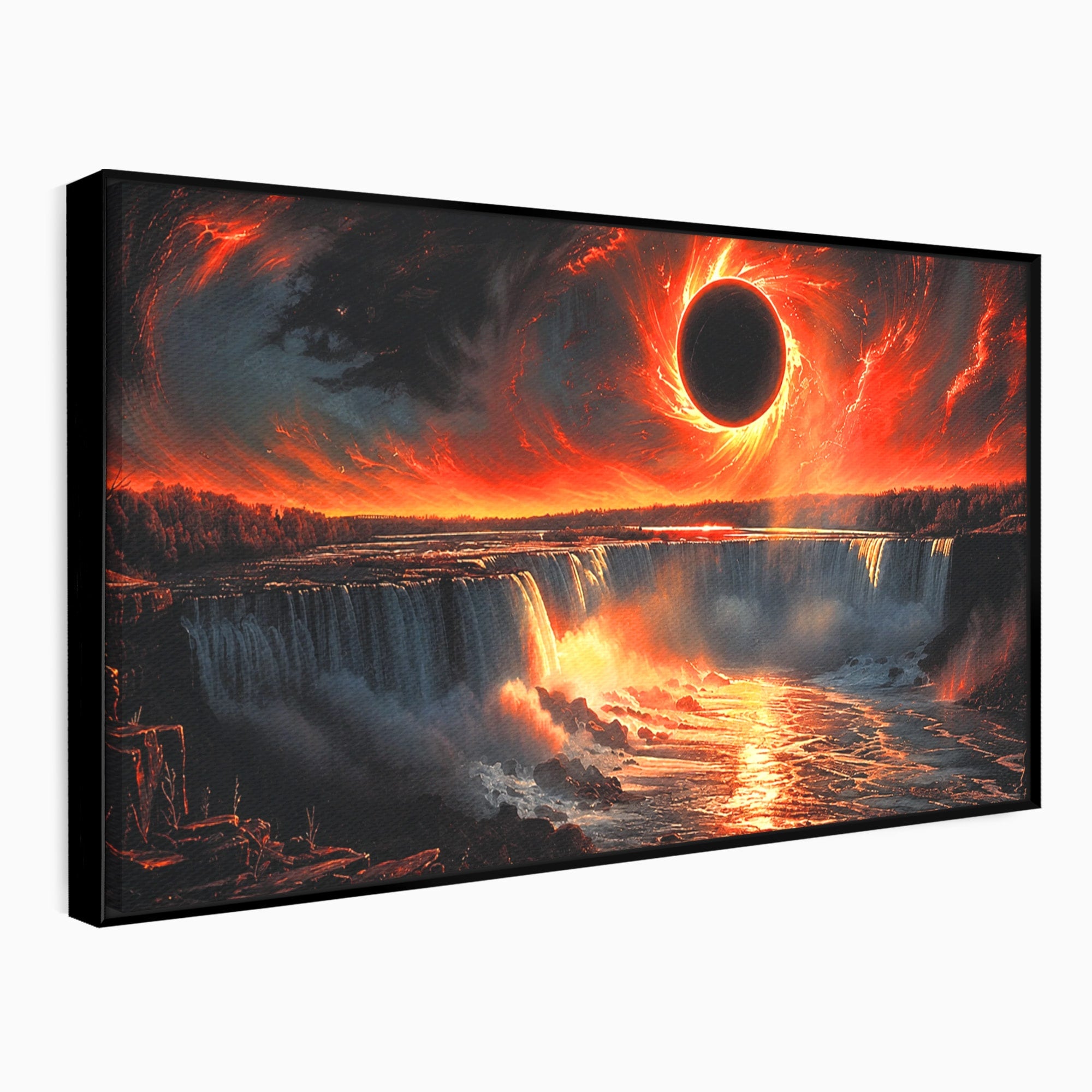 Tablou Canvas Premium LuxCanva® A1726, Eclipsa Mistica, Eclipsa, Cascada, Apus, Peisaj, Living, Culori Vibrante
