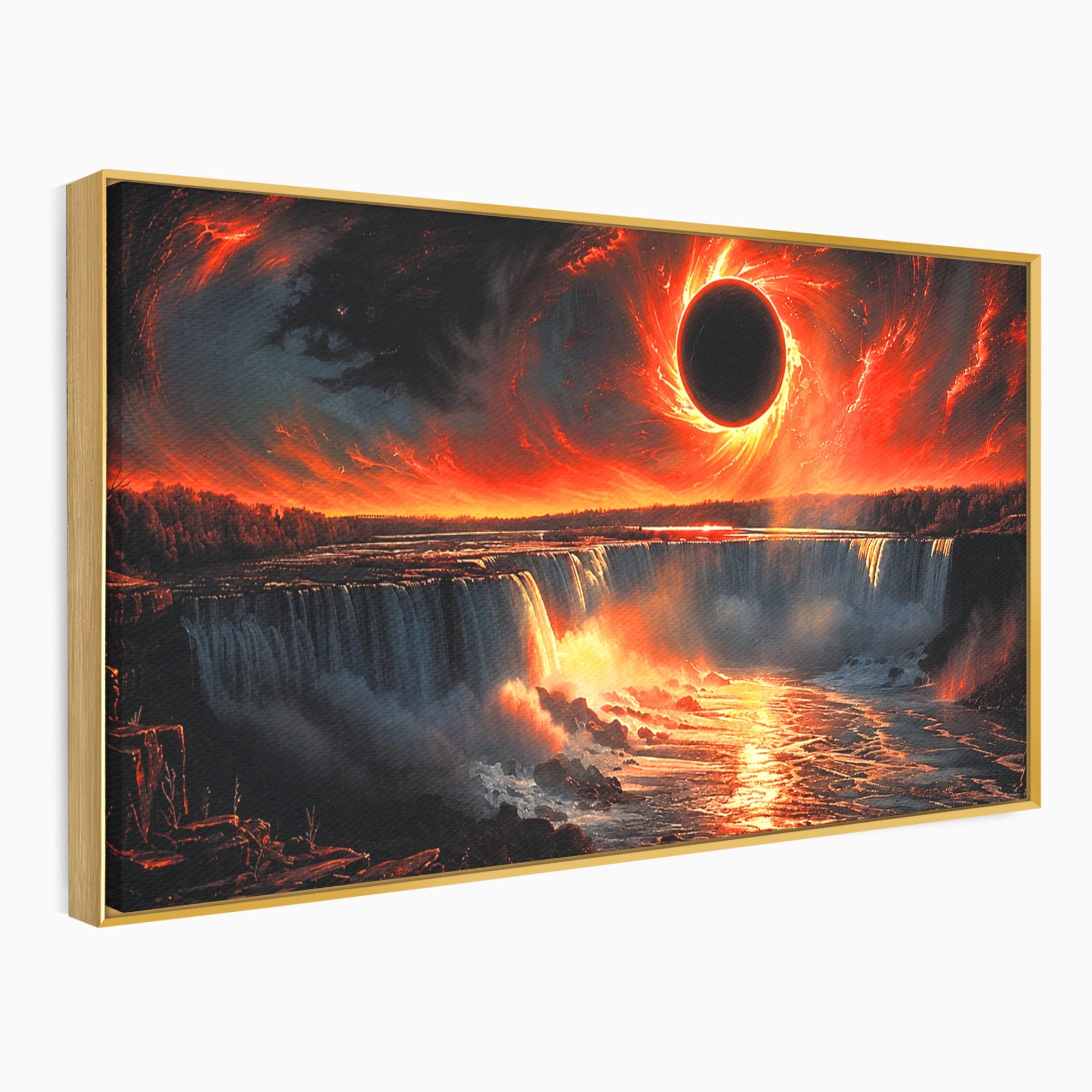 Tablou Canvas Premium LuxCanva® A1726, Eclipsa Mistica, Eclipsa, Cascada, Apus, Peisaj, Living, Culori Vibrante