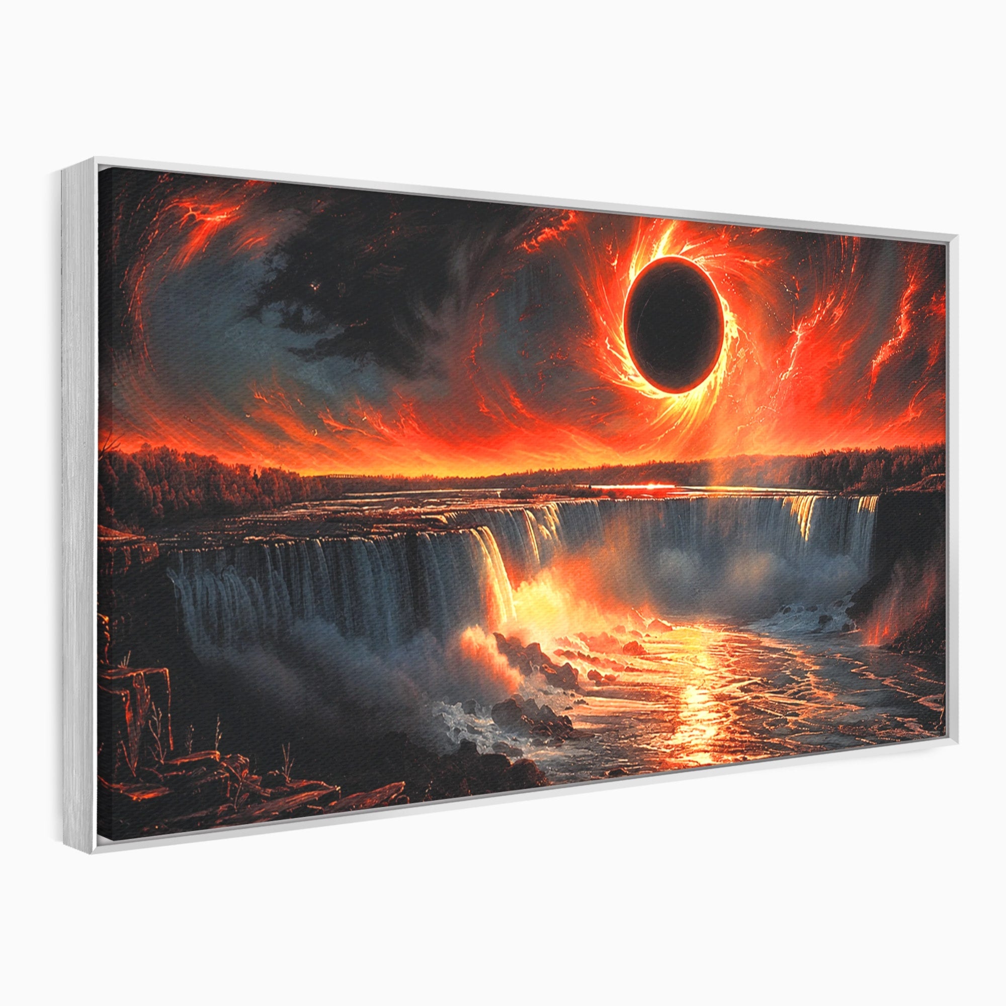Tablou Canvas Premium LuxCanva® A1726, Eclipsa Mistica, Eclipsa, Cascada, Apus, Peisaj, Living, Culori Vibrante