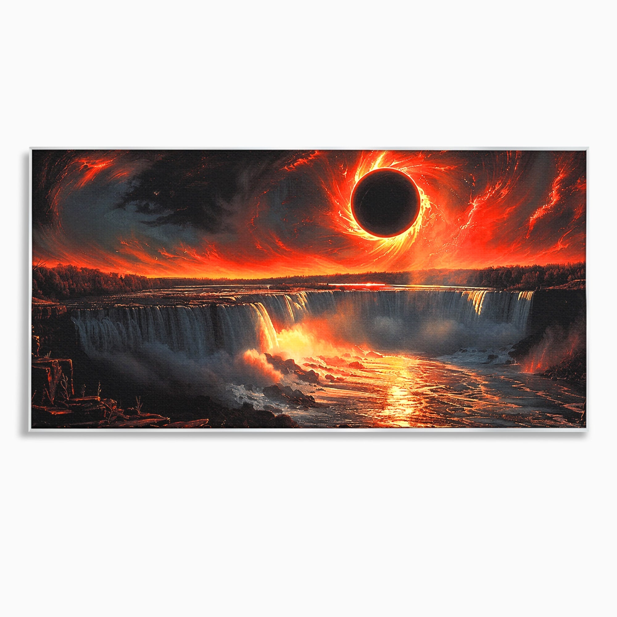 Tablou Canvas Premium LuxCanva® A1726, Eclipsa Mistica, Eclipsa, Cascada, Apus, Peisaj, Living, Culori Vibrante