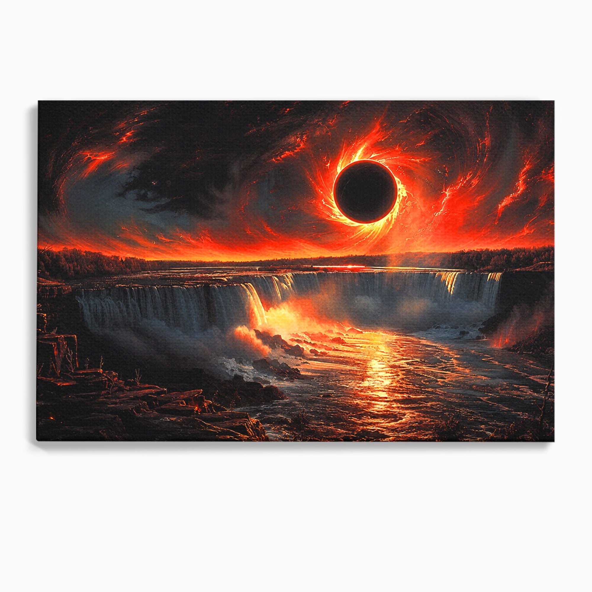 Tablou Canvas Premium LuxCanva® A1726, Eclipsa Mistica, Eclipsa, Cascada, Apus, Peisaj, Living, Culori Vibrante