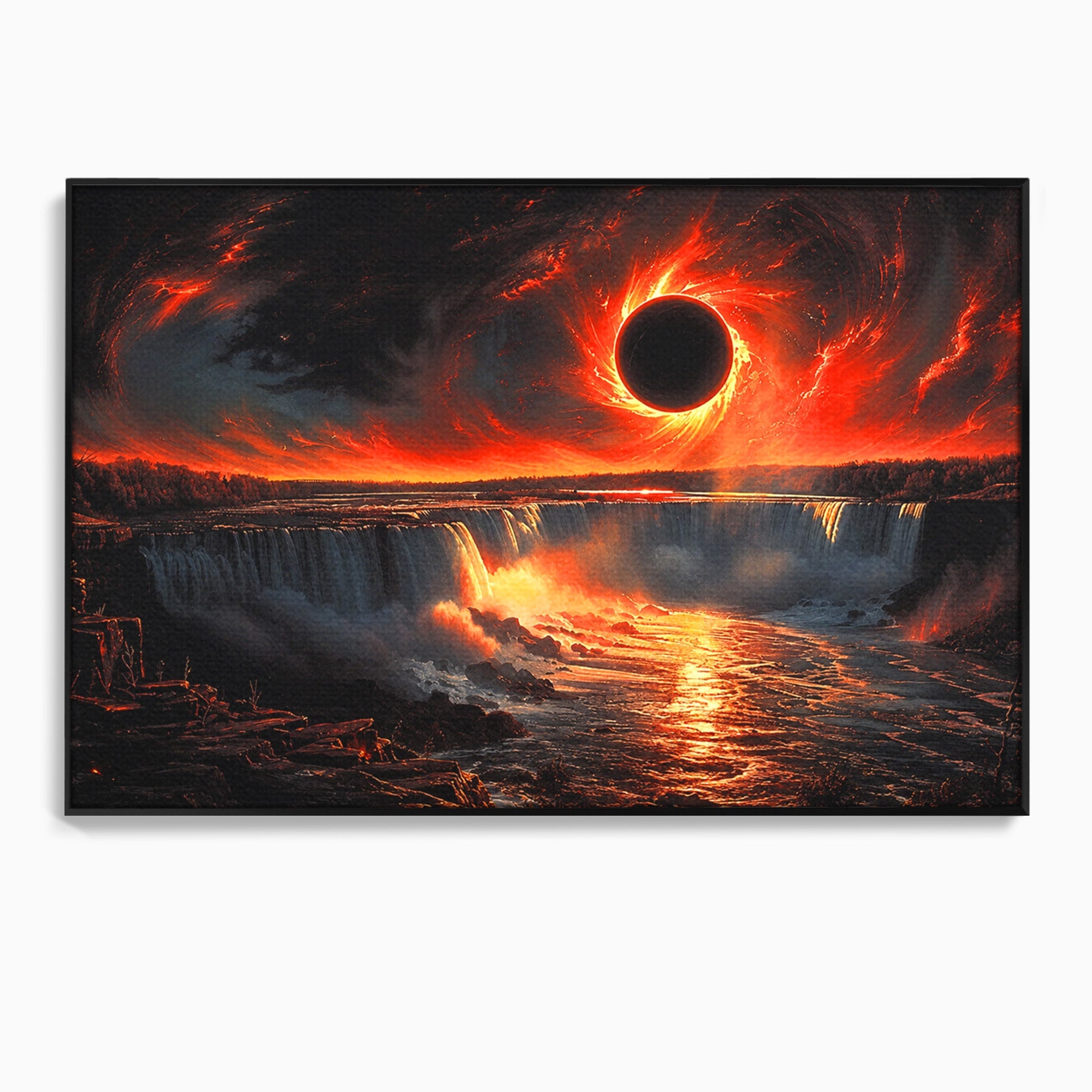 Tablou Canvas Premium LuxCanva® A1726, Eclipsa Mistica, Eclipsa, Cascada, Apus, Peisaj, Living, Culori Vibrante