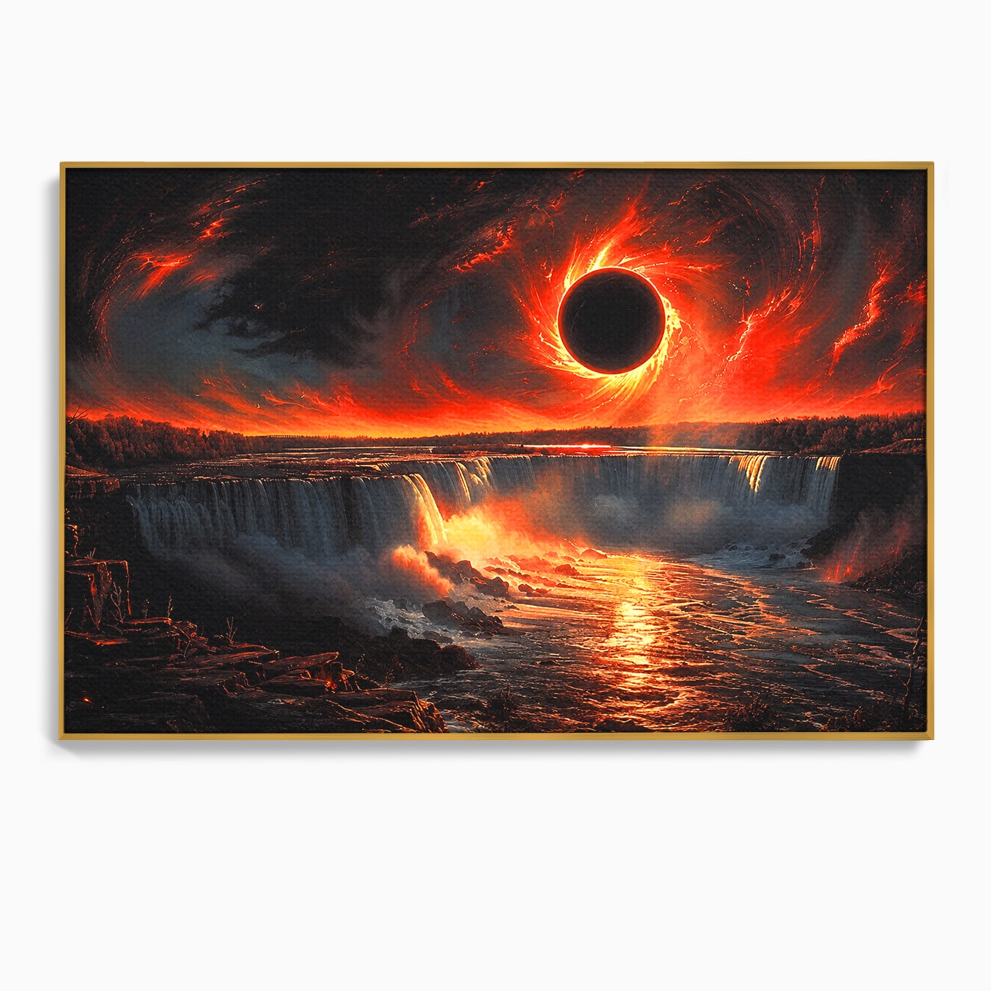 Tablou Canvas Premium LuxCanva® A1726, Eclipsa Mistica, Eclipsa, Cascada, Apus, Peisaj, Living, Culori Vibrante