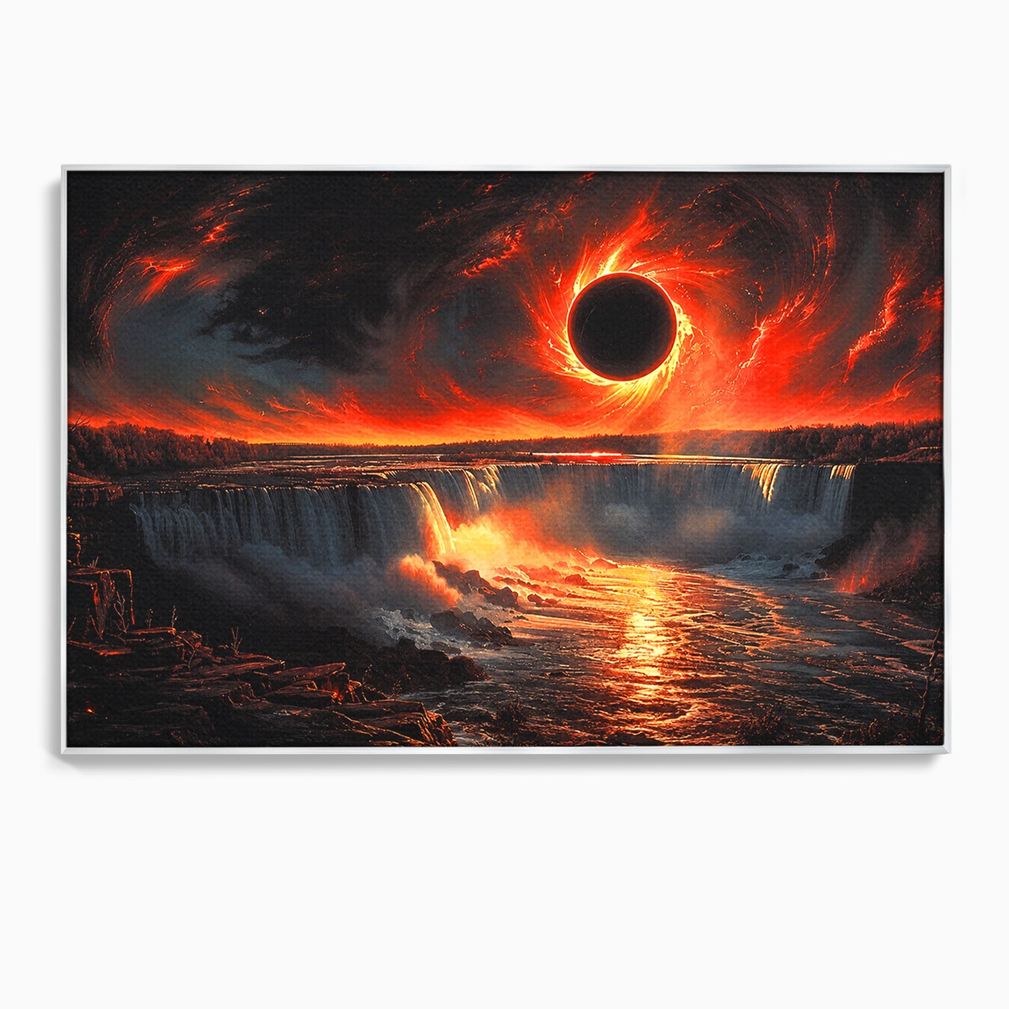 Tablou Canvas Premium LuxCanva® A1726, Eclipsa Mistica, Eclipsa, Cascada, Apus, Peisaj, Living, Culori Vibrante