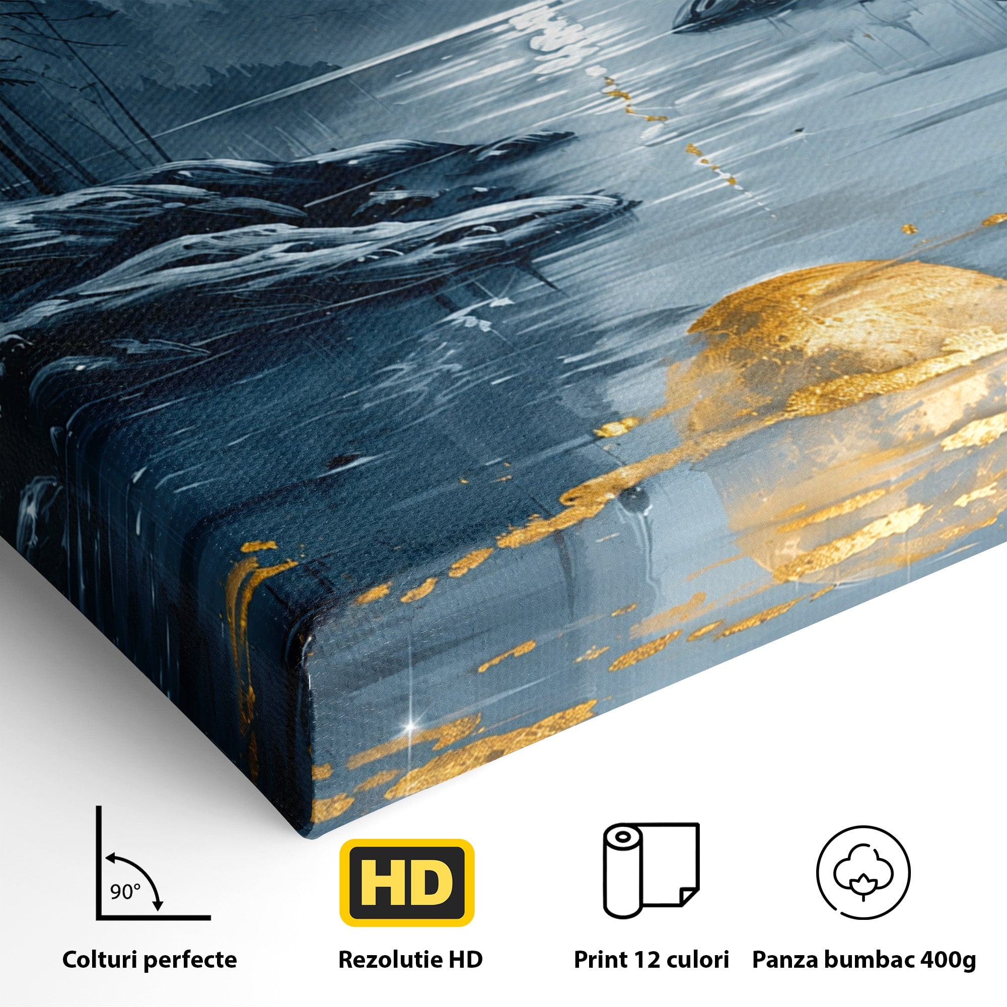 Tablou Canvas Premium LuxCanva® A1727, Luna De Aur, Luna, Peisaj, Noapte, Natura, Living, Culori Vibrante