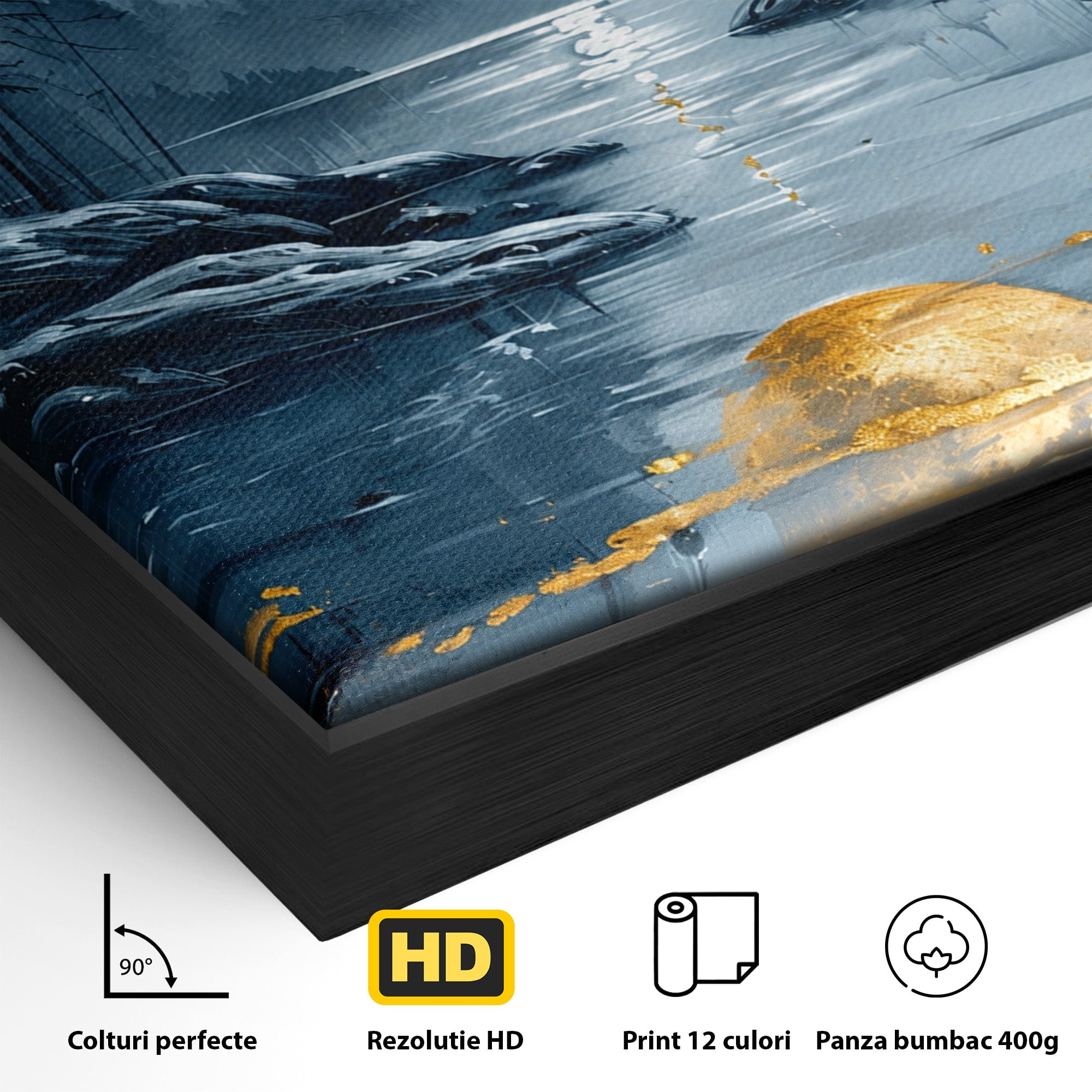 Tablou Canvas Premium LuxCanva® A1727, Luna De Aur, Luna, Peisaj, Noapte, Natura, Living, Culori Vibrante
