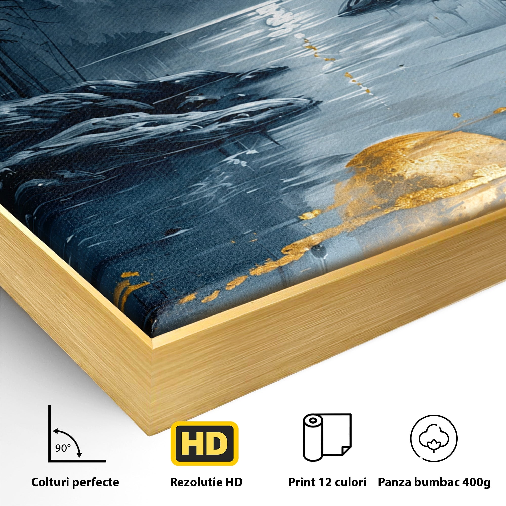 Tablou Canvas Premium LuxCanva® A1727, Luna De Aur, Luna, Peisaj, Noapte, Natura, Living, Culori Vibrante