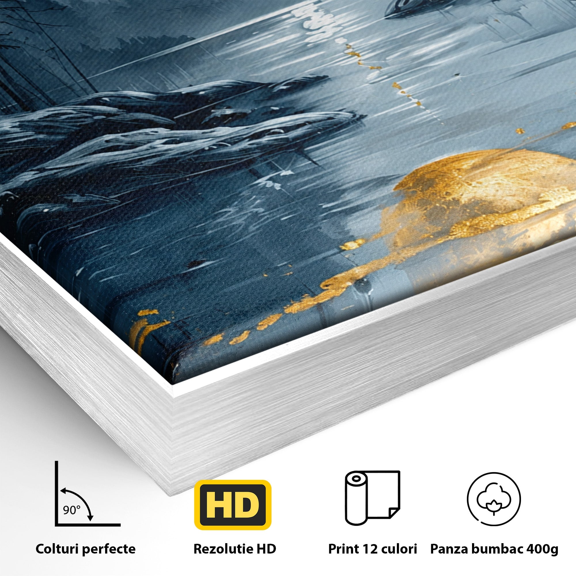 Tablou Canvas Premium LuxCanva® A1727, Luna De Aur, Luna, Peisaj, Noapte, Natura, Living, Culori Vibrante