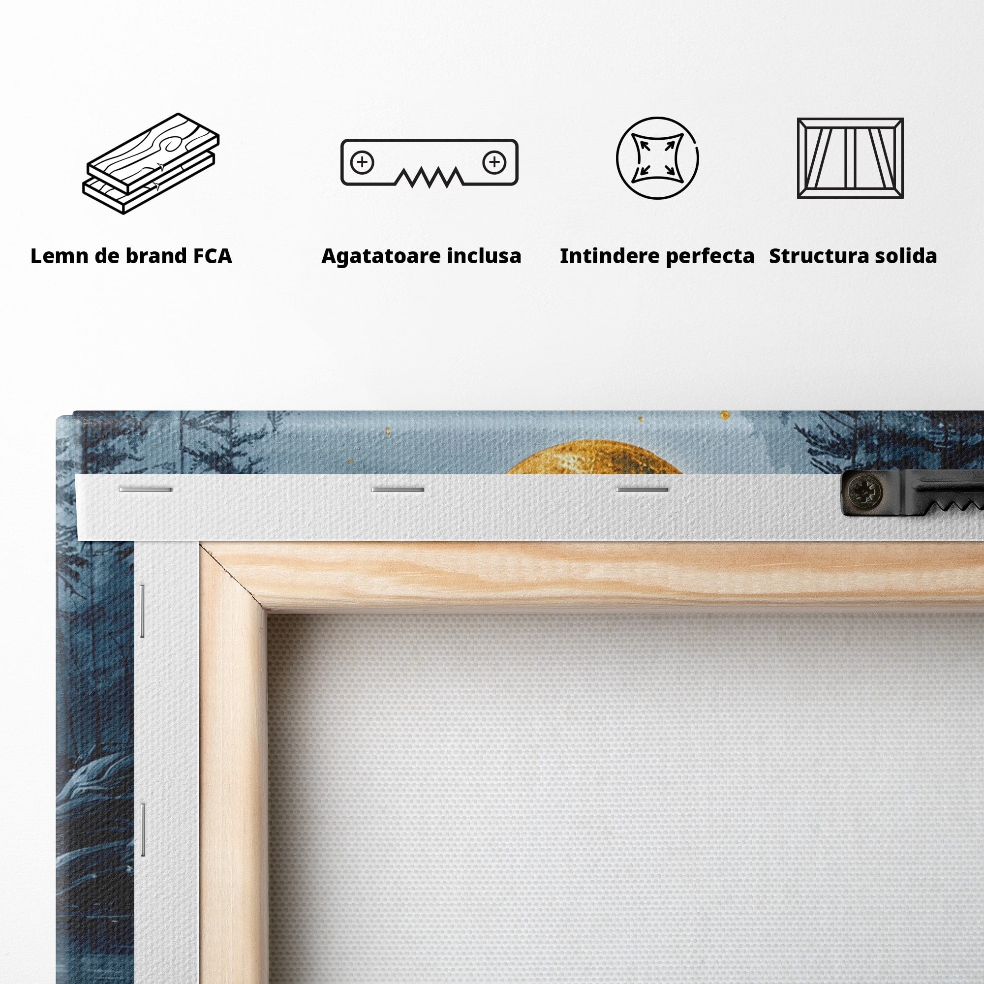 Tablou Canvas Premium LuxCanva® A1727, Luna De Aur, Luna, Peisaj, Noapte, Natura, Living, Culori Vibrante