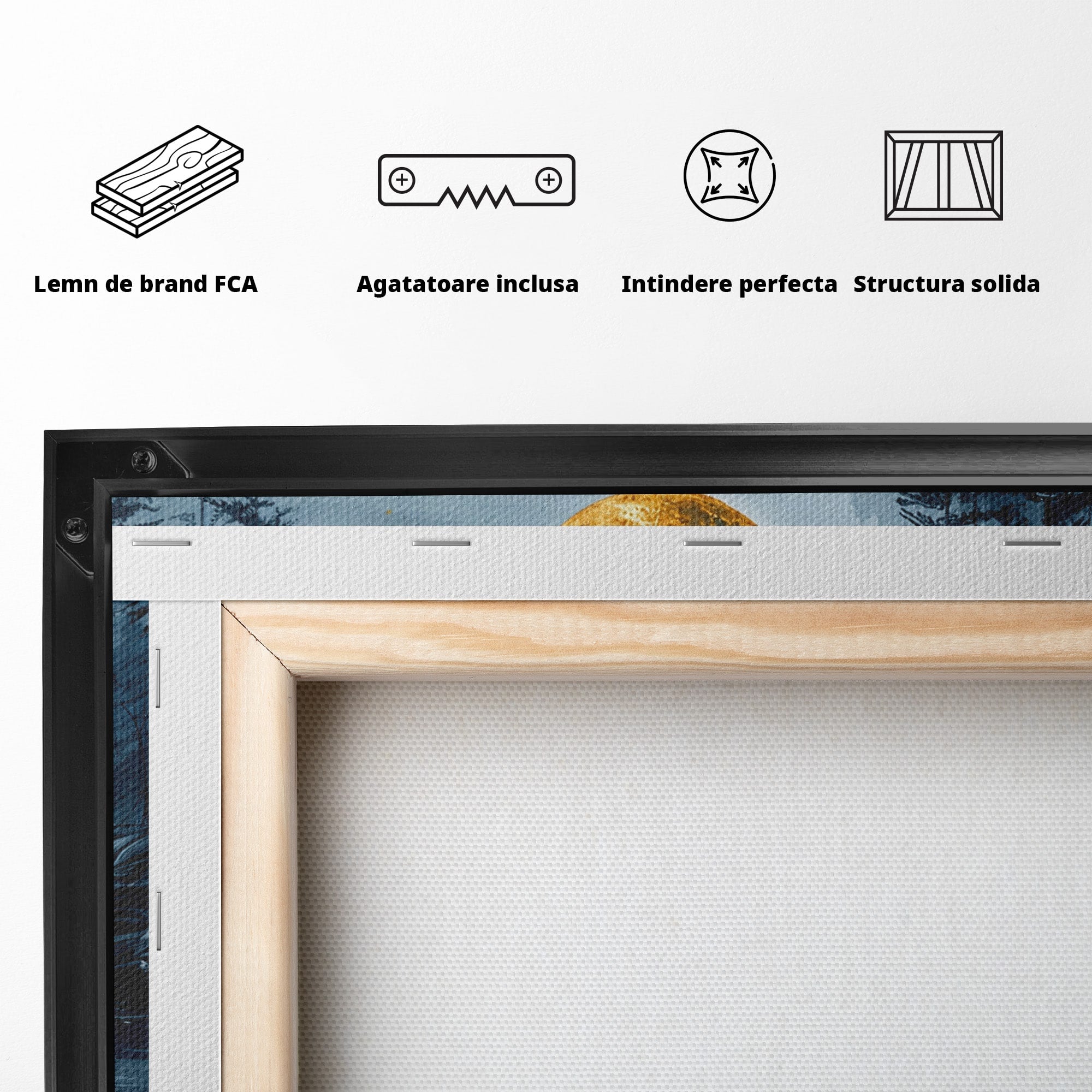 Tablou Canvas Premium LuxCanva® A1727, Luna De Aur, Luna, Peisaj, Noapte, Natura, Living, Culori Vibrante