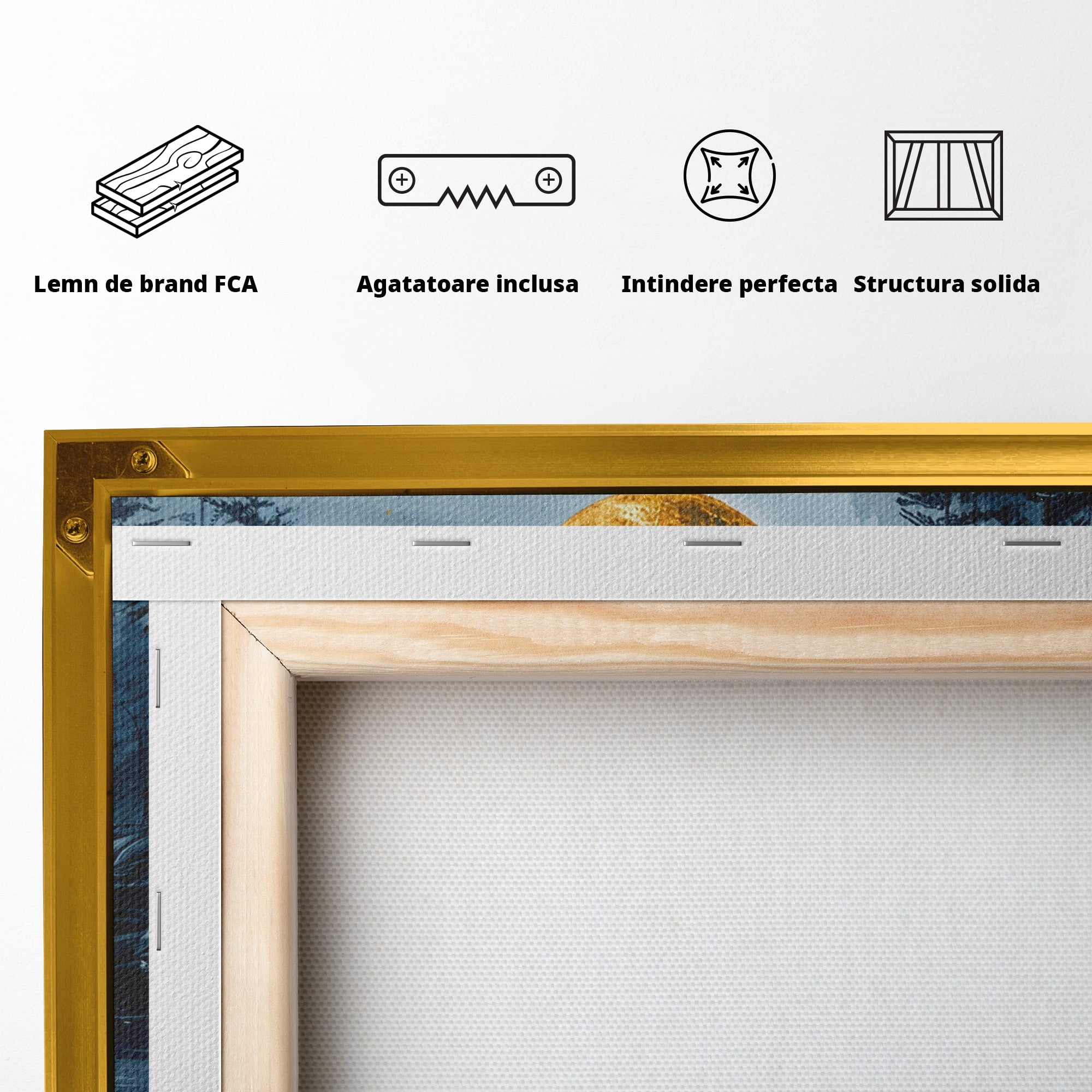 Tablou Canvas Premium LuxCanva® A1727, Luna De Aur, Luna, Peisaj, Noapte, Natura, Living, Culori Vibrante