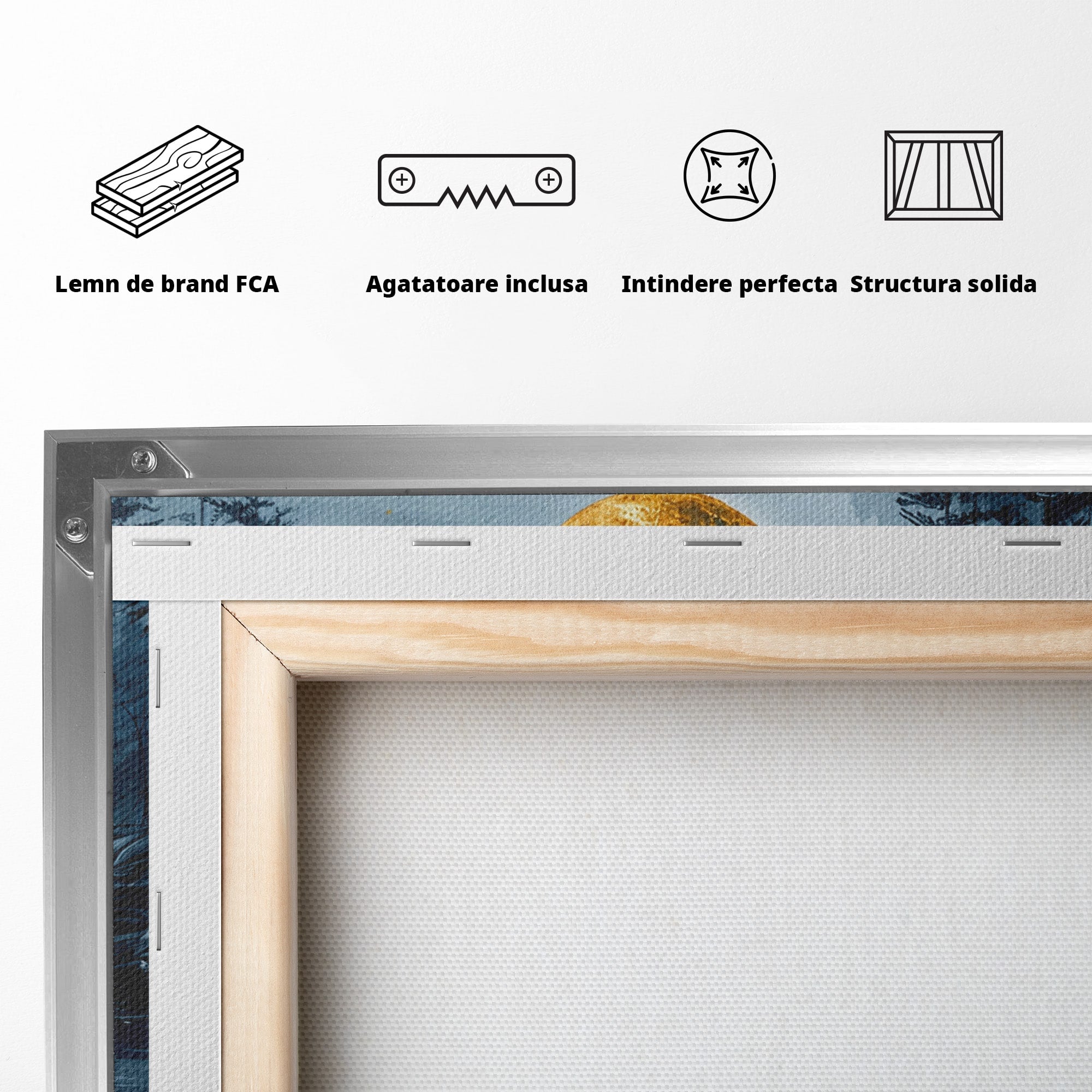 Tablou Canvas Premium LuxCanva® A1727, Luna De Aur, Luna, Peisaj, Noapte, Natura, Living, Culori Vibrante