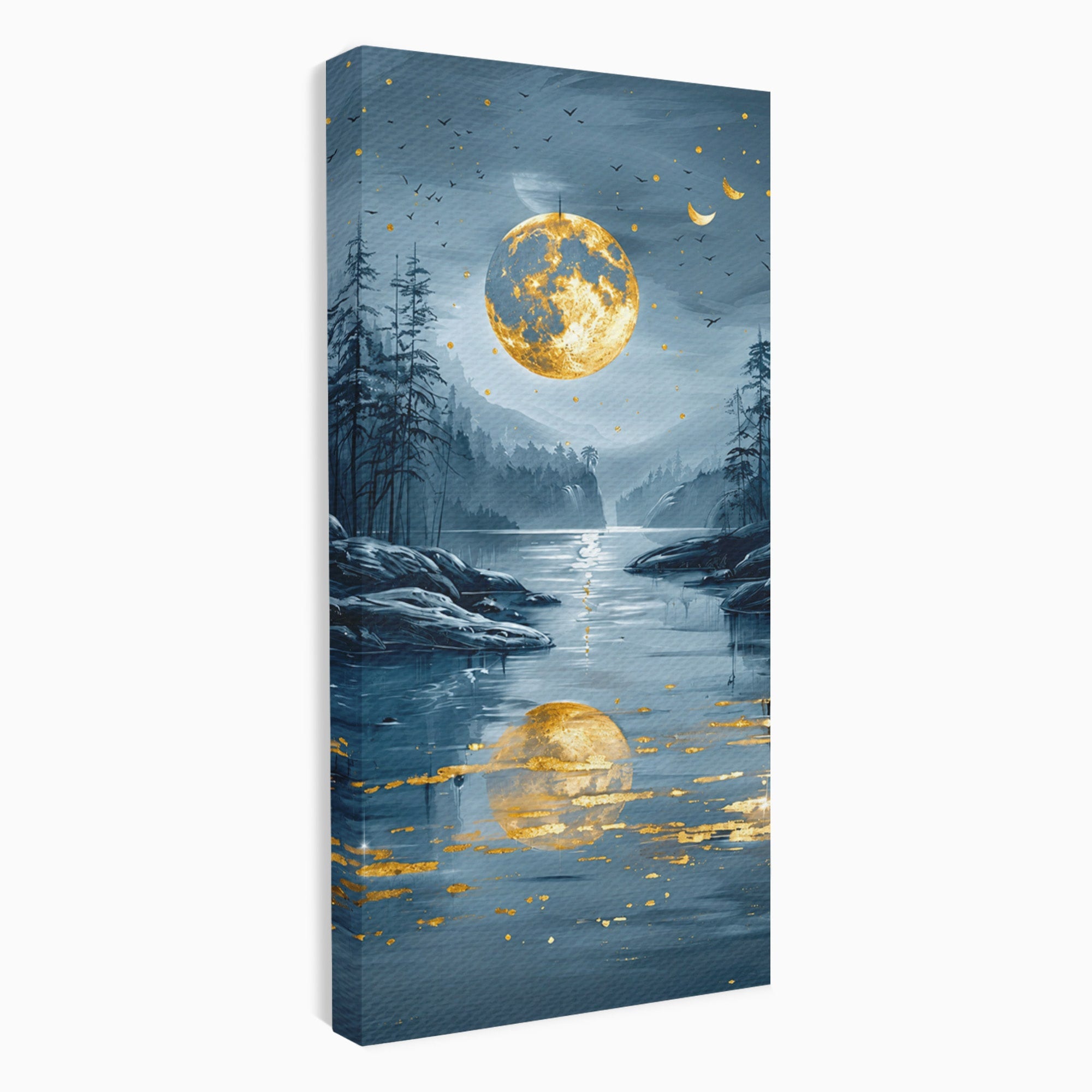 Tablou Canvas Premium LuxCanva® A1727, Luna De Aur, Luna, Peisaj, Noapte, Natura, Living, Culori Vibrante
