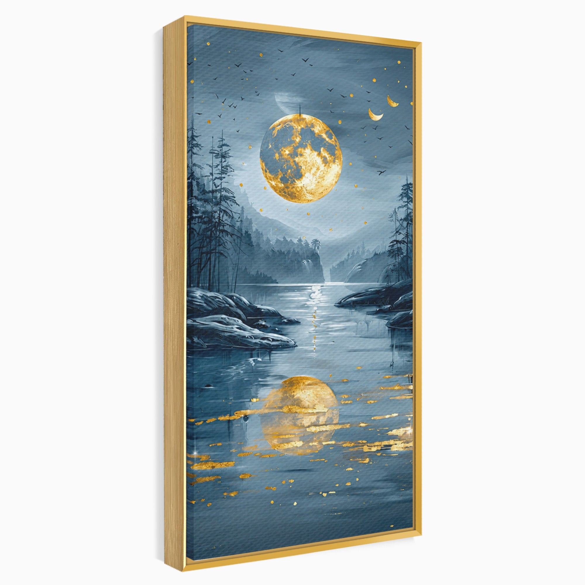 Tablou Canvas Premium LuxCanva® A1727, Luna De Aur, Luna, Peisaj, Noapte, Natura, Living, Culori Vibrante