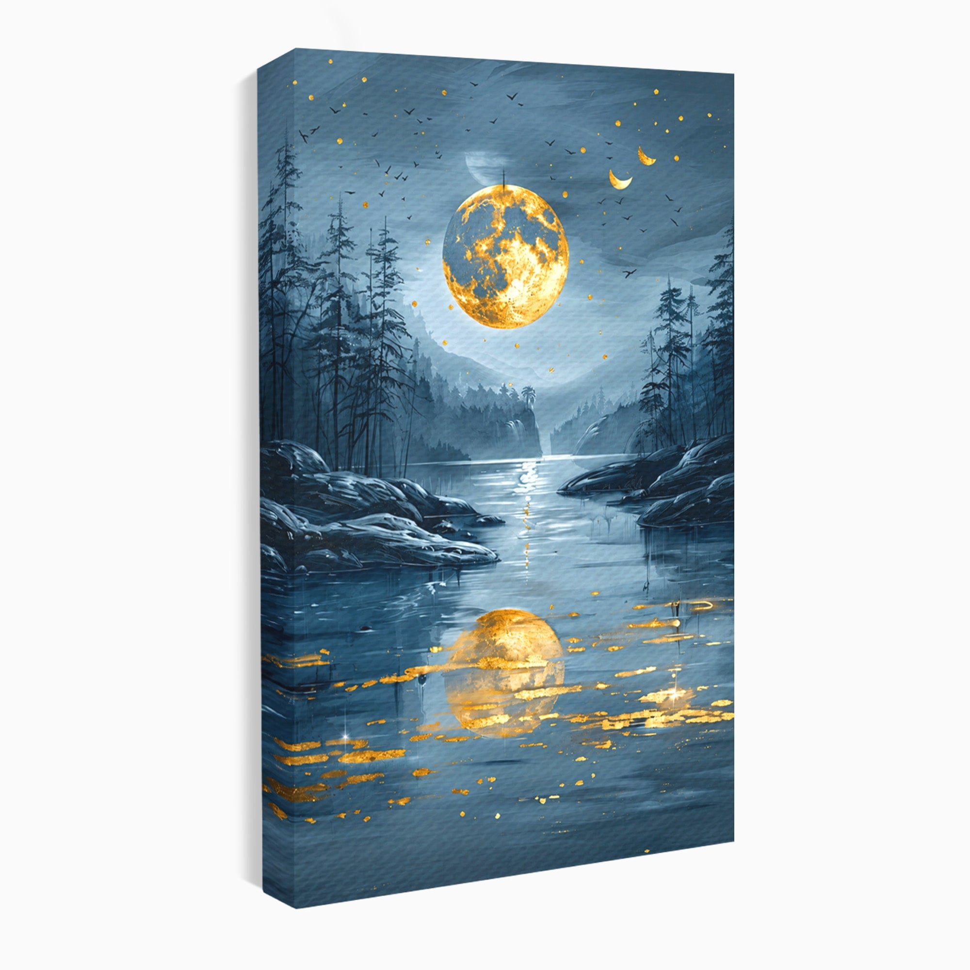 Tablou Canvas Premium LuxCanva® A1727, Luna De Aur, Luna, Peisaj, Noapte, Natura, Living, Culori Vibrante