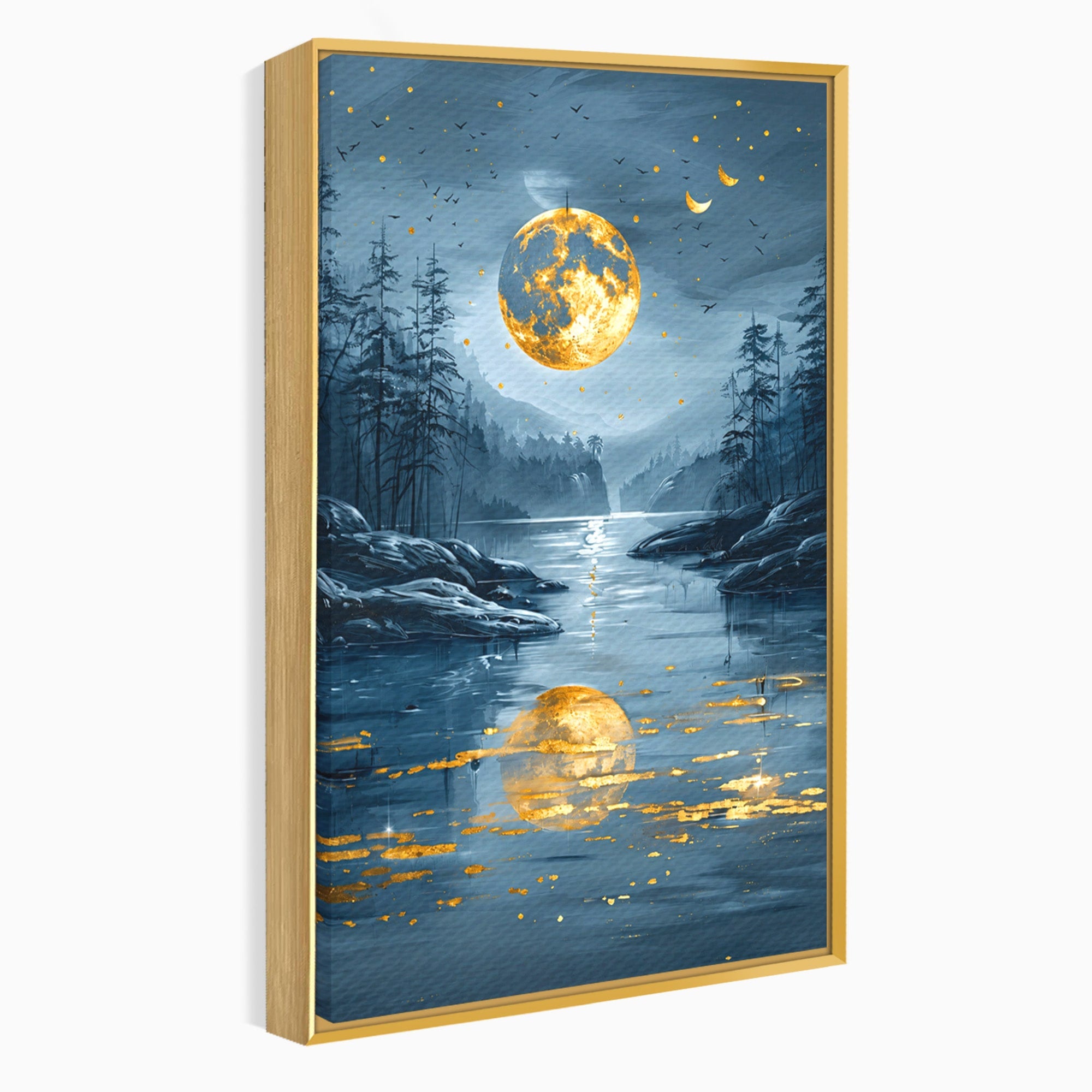Tablou Canvas Premium LuxCanva® A1727, Luna De Aur, Luna, Peisaj, Noapte, Natura, Living, Culori Vibrante