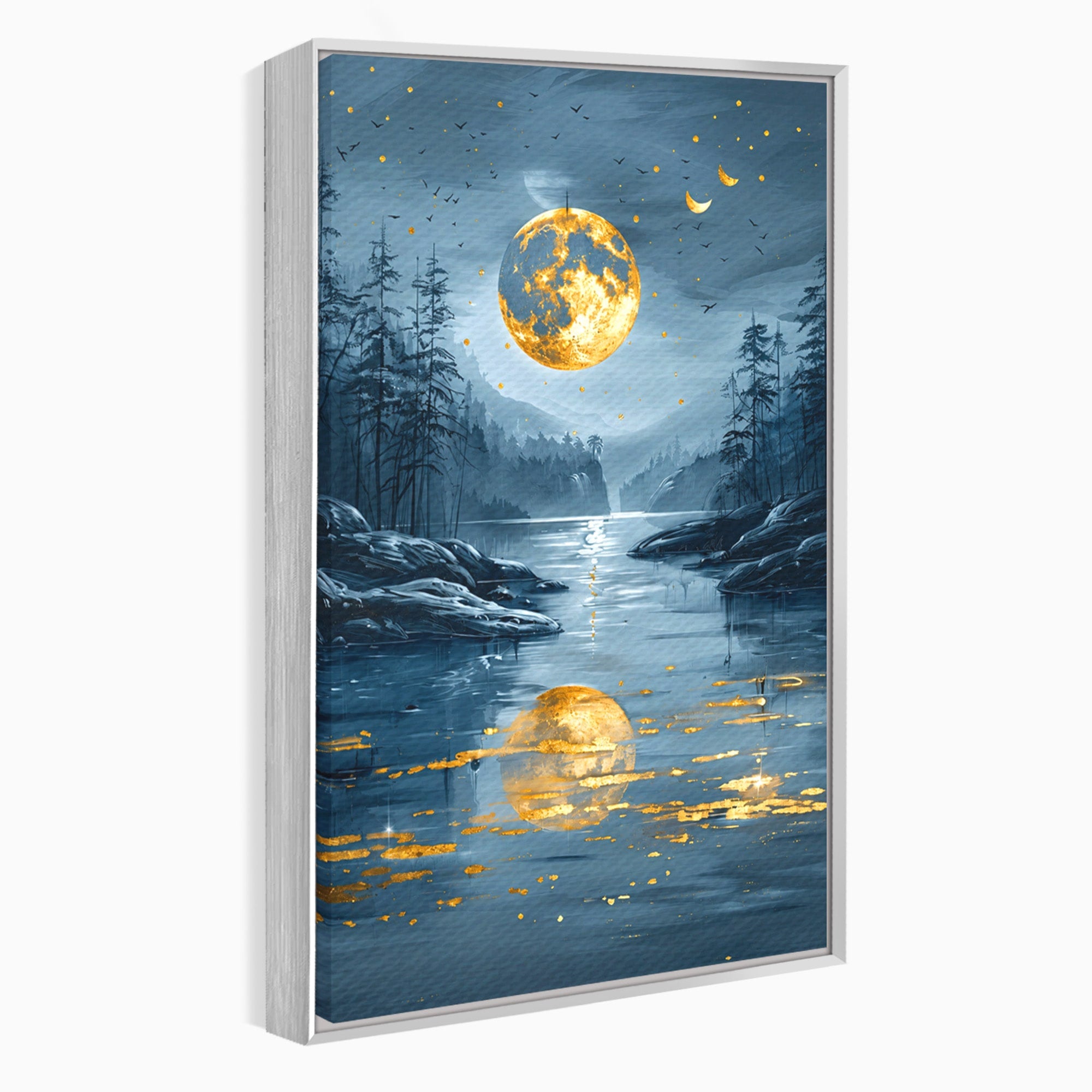 Tablou Canvas Premium LuxCanva® A1727, Luna De Aur, Luna, Peisaj, Noapte, Natura, Living, Culori Vibrante