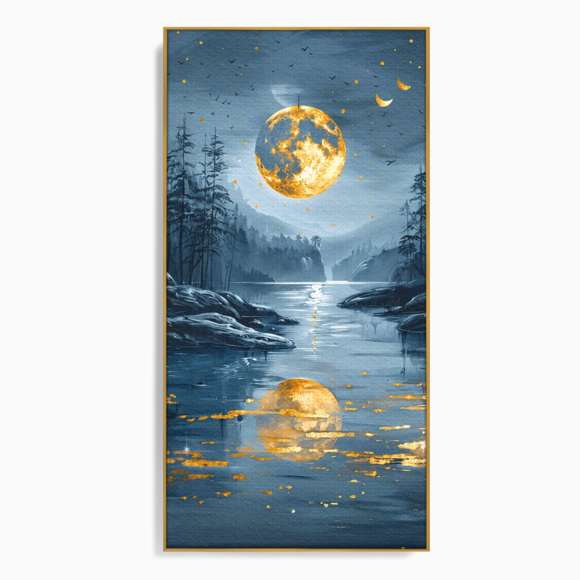 Tablou Canvas Premium LuxCanva® A1727, Luna De Aur, Luna, Peisaj, Noapte, Natura, Living, Culori Vibrante