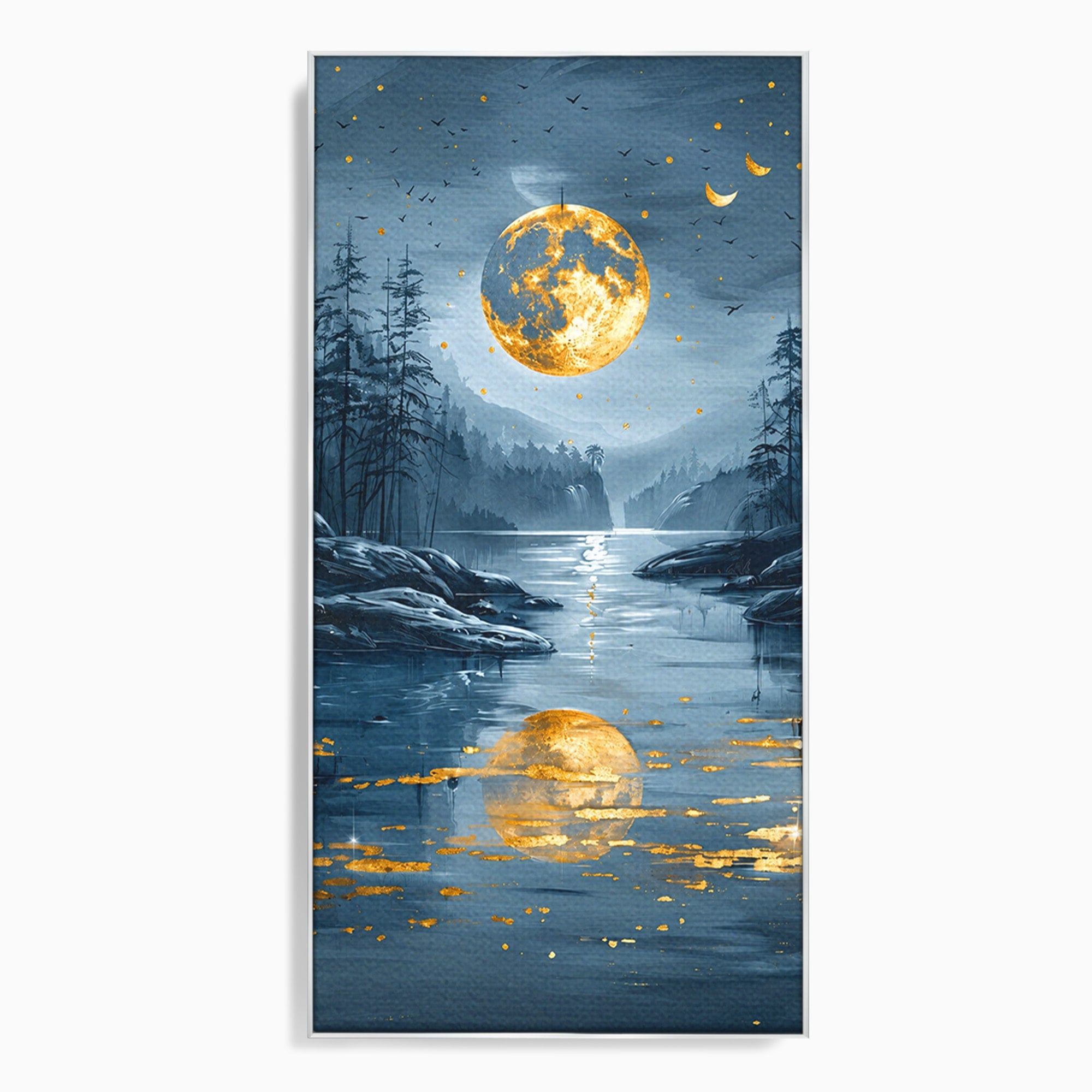 Tablou Canvas Premium LuxCanva® A1727, Luna De Aur, Luna, Peisaj, Noapte, Natura, Living, Culori Vibrante