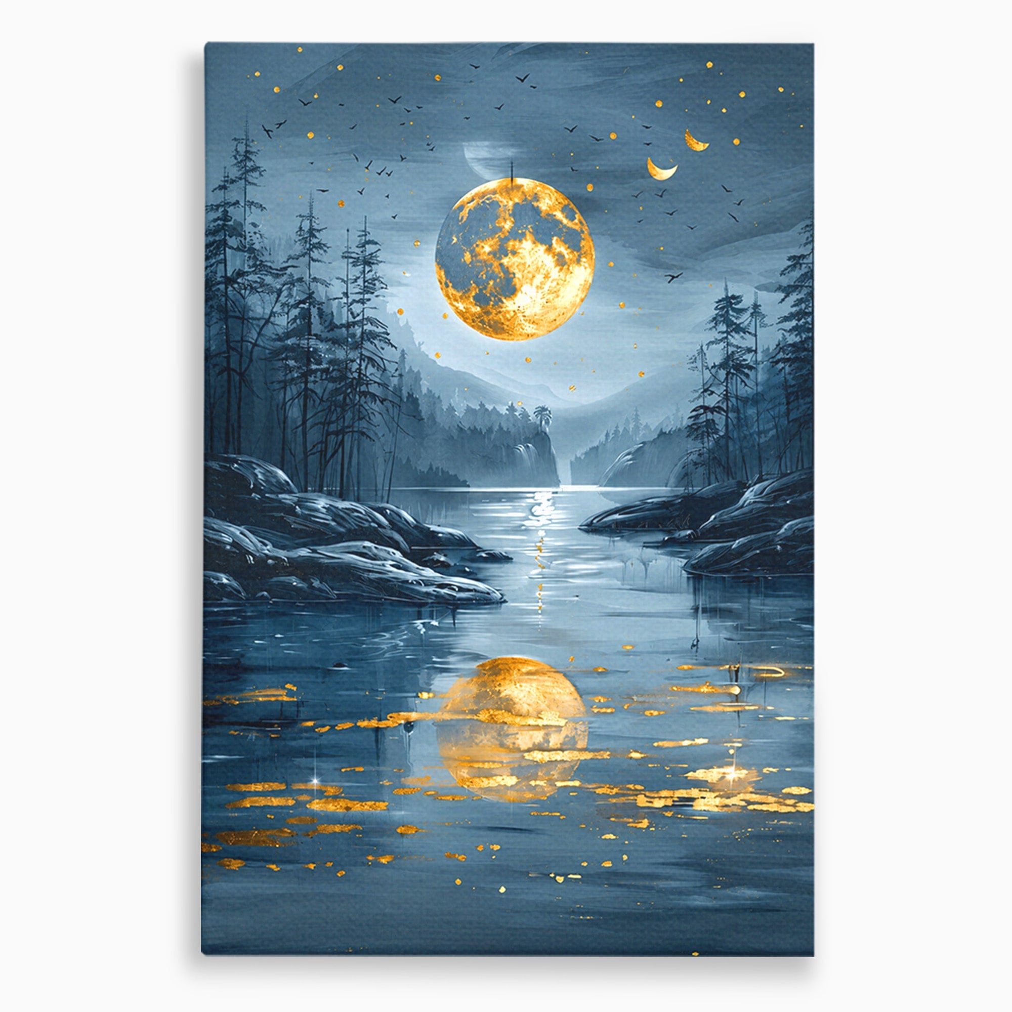 Tablou Canvas Premium LuxCanva® A1727, Luna De Aur, Luna, Peisaj, Noapte, Natura, Living, Culori Vibrante