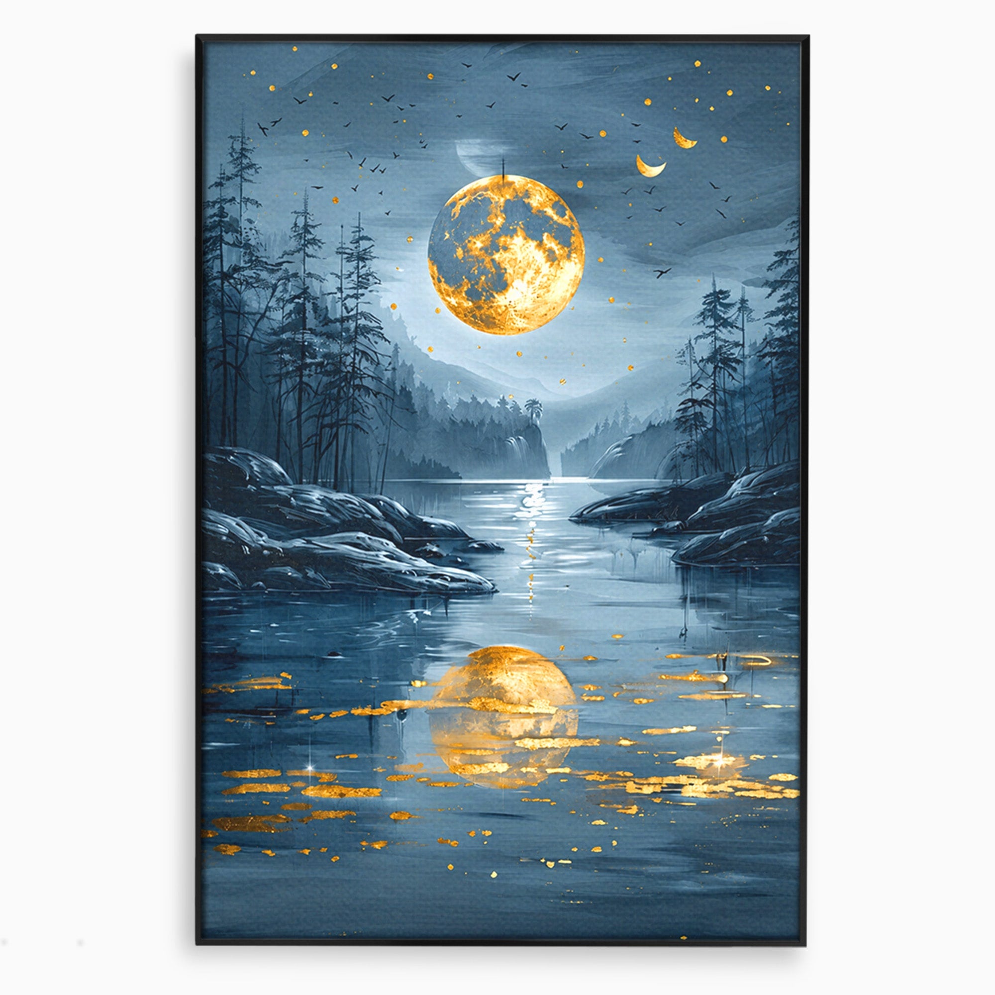 Tablou Canvas Premium LuxCanva® A1727, Luna De Aur, Luna, Peisaj, Noapte, Natura, Living, Culori Vibrante