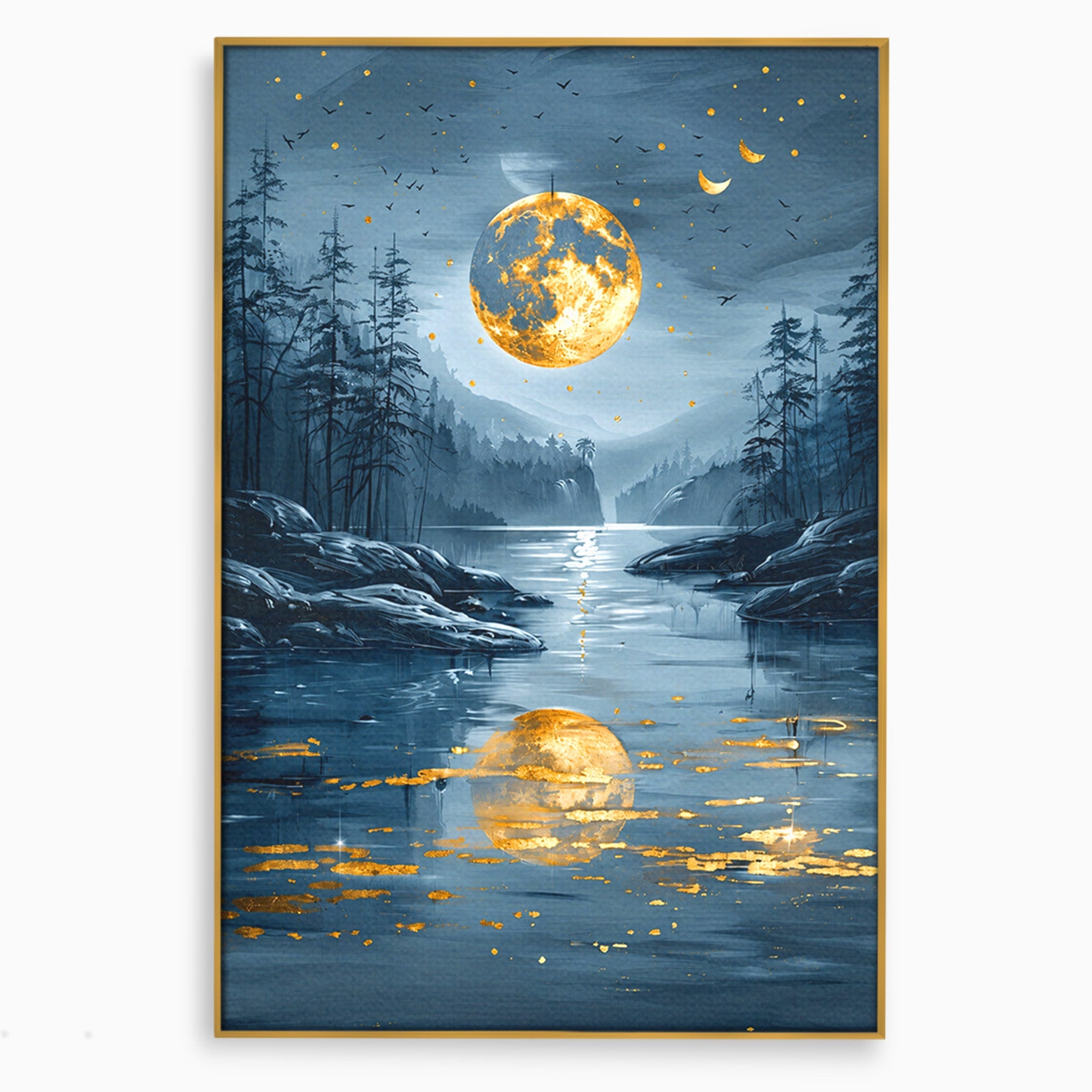 Tablou Canvas Premium LuxCanva® A1727, Luna De Aur, Luna, Peisaj, Noapte, Natura, Living, Culori Vibrante
