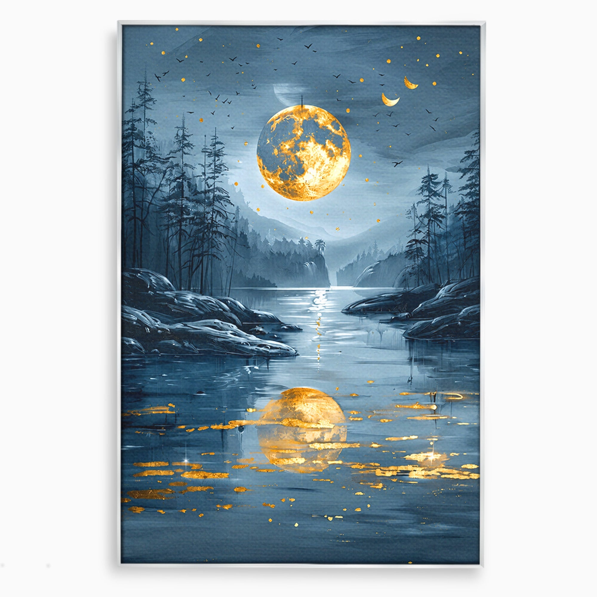 Tablou Canvas Premium LuxCanva® A1727, Luna De Aur, Luna, Peisaj, Noapte, Natura, Living, Culori Vibrante