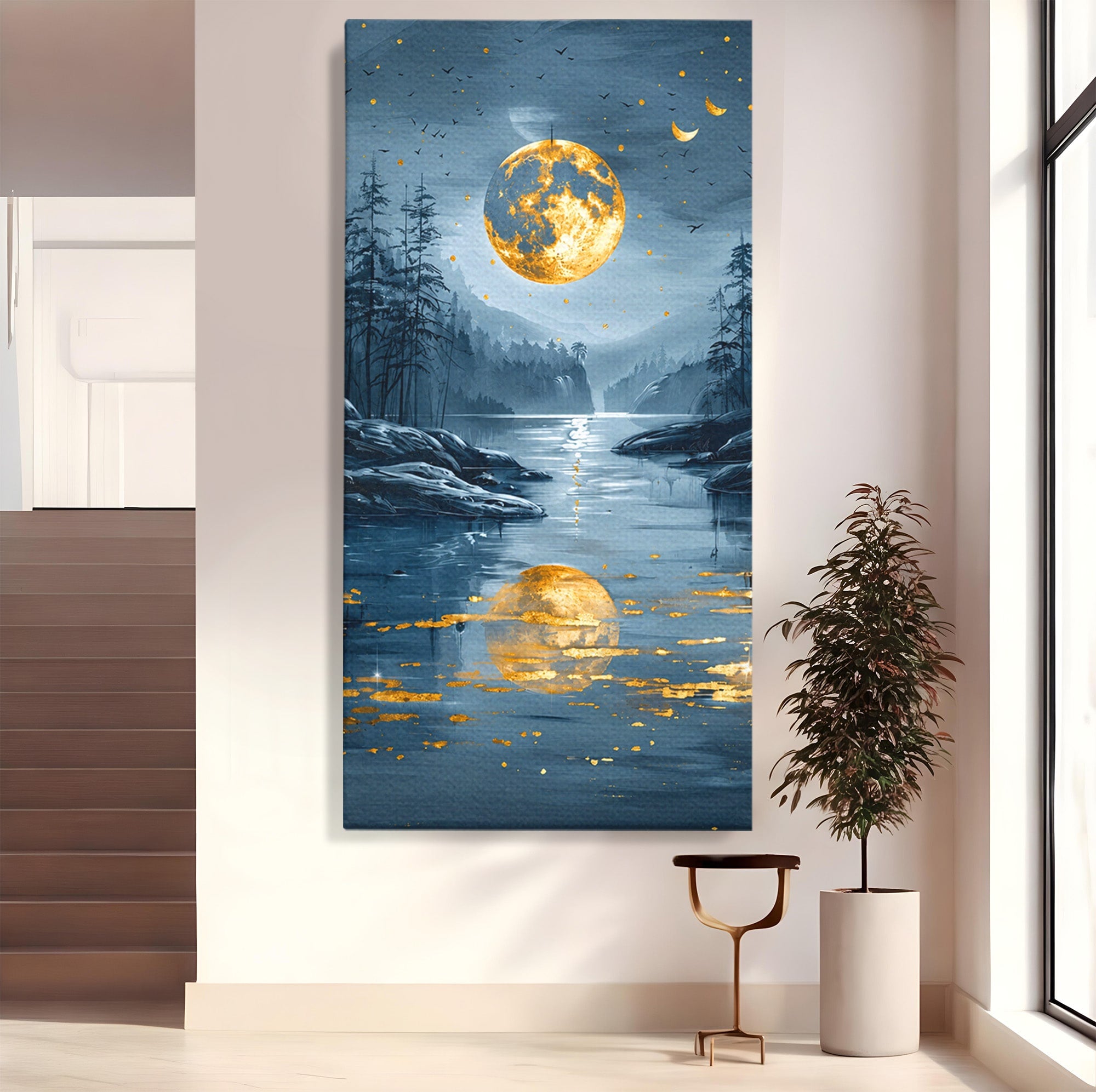 Tablou Canvas Premium LuxCanva® A1727, Luna De Aur, Luna, Peisaj, Noapte, Natura, Living, Culori Vibrante