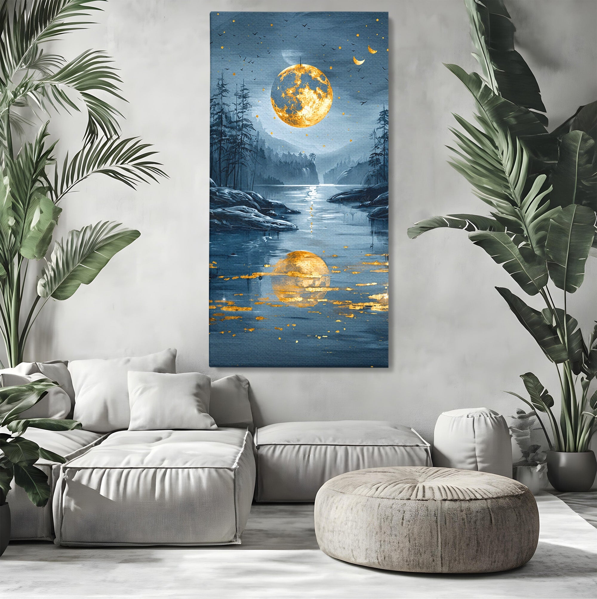 Tablou Canvas Premium LuxCanva® A1727, Luna De Aur, Luna, Peisaj, Noapte, Natura, Living, Culori Vibrante