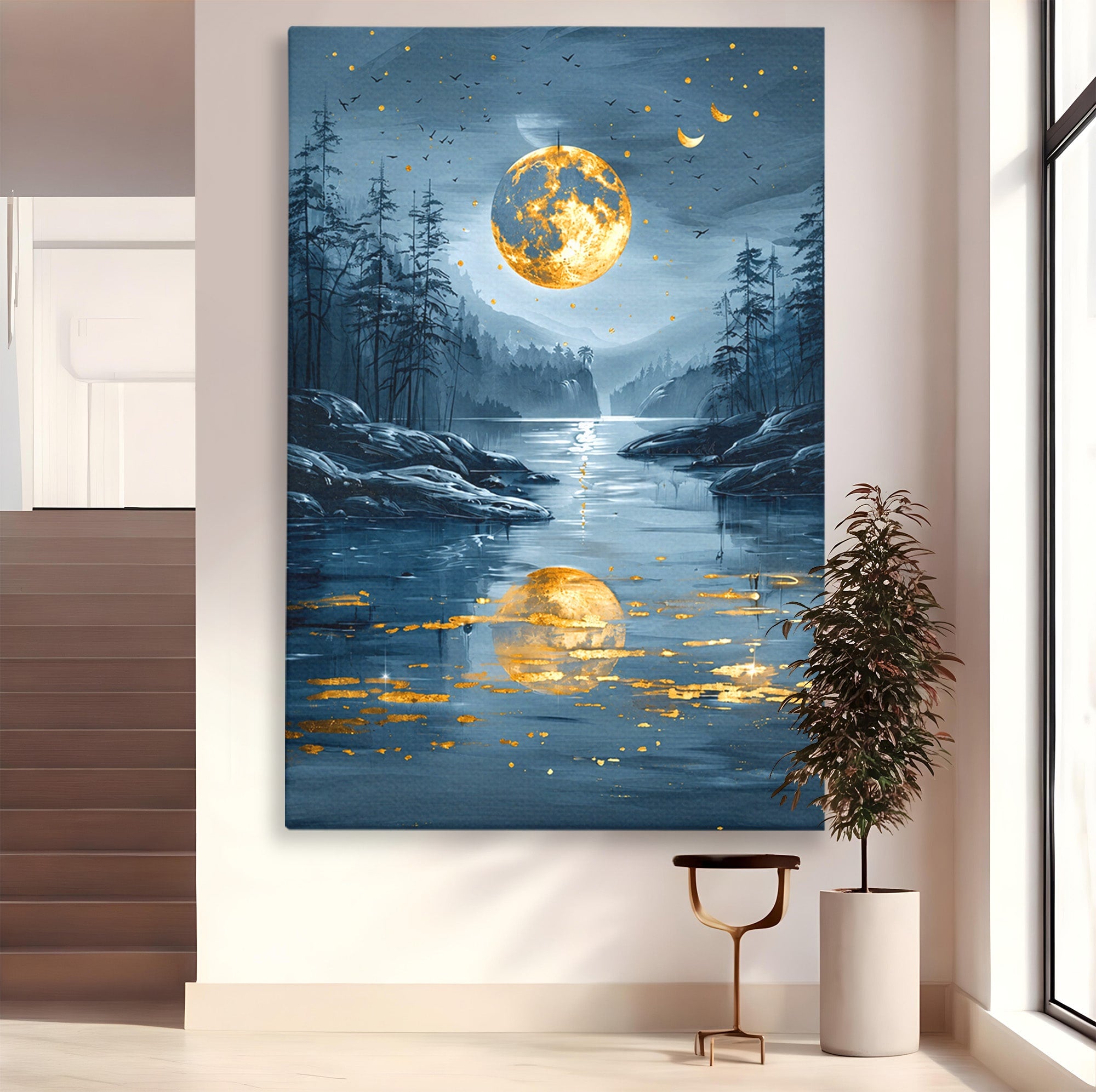 Tablou Canvas Premium LuxCanva® A1727, Luna De Aur, Luna, Peisaj, Noapte, Natura, Living, Culori Vibrante