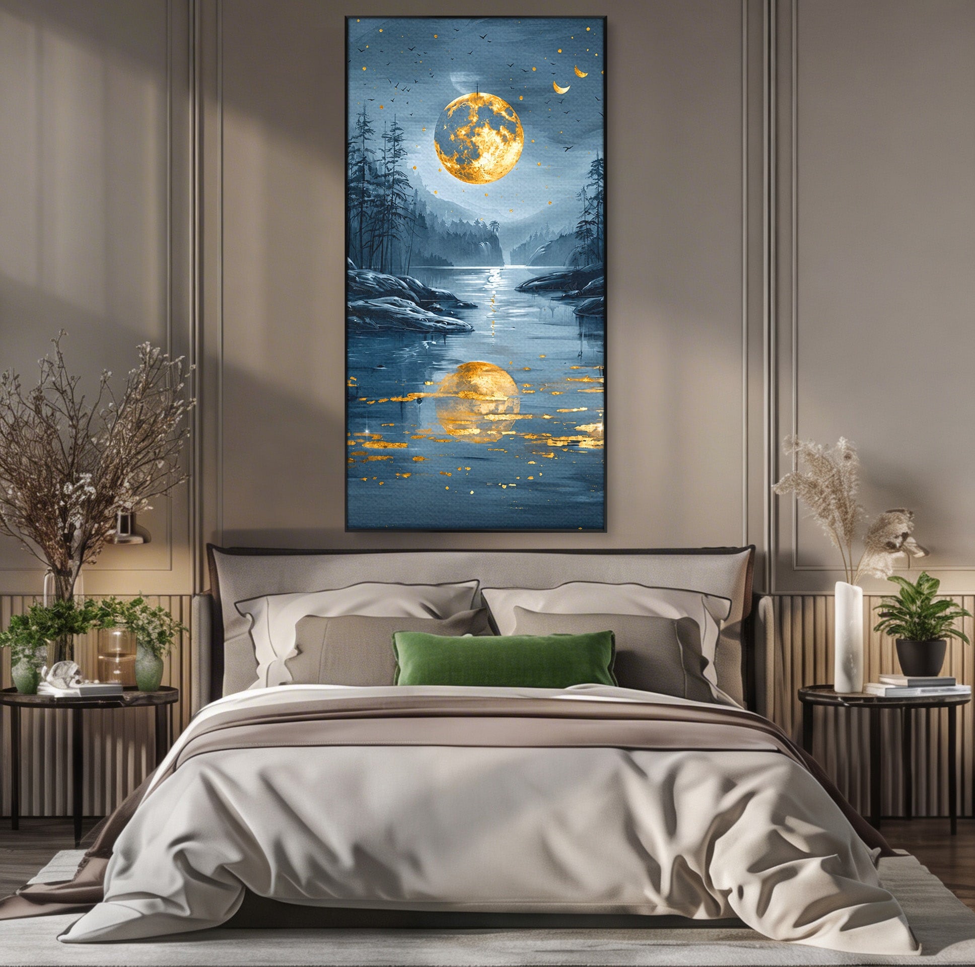 Tablou Canvas Premium LuxCanva® A1727, Luna De Aur, Luna, Peisaj, Noapte, Natura, Living, Culori Vibrante