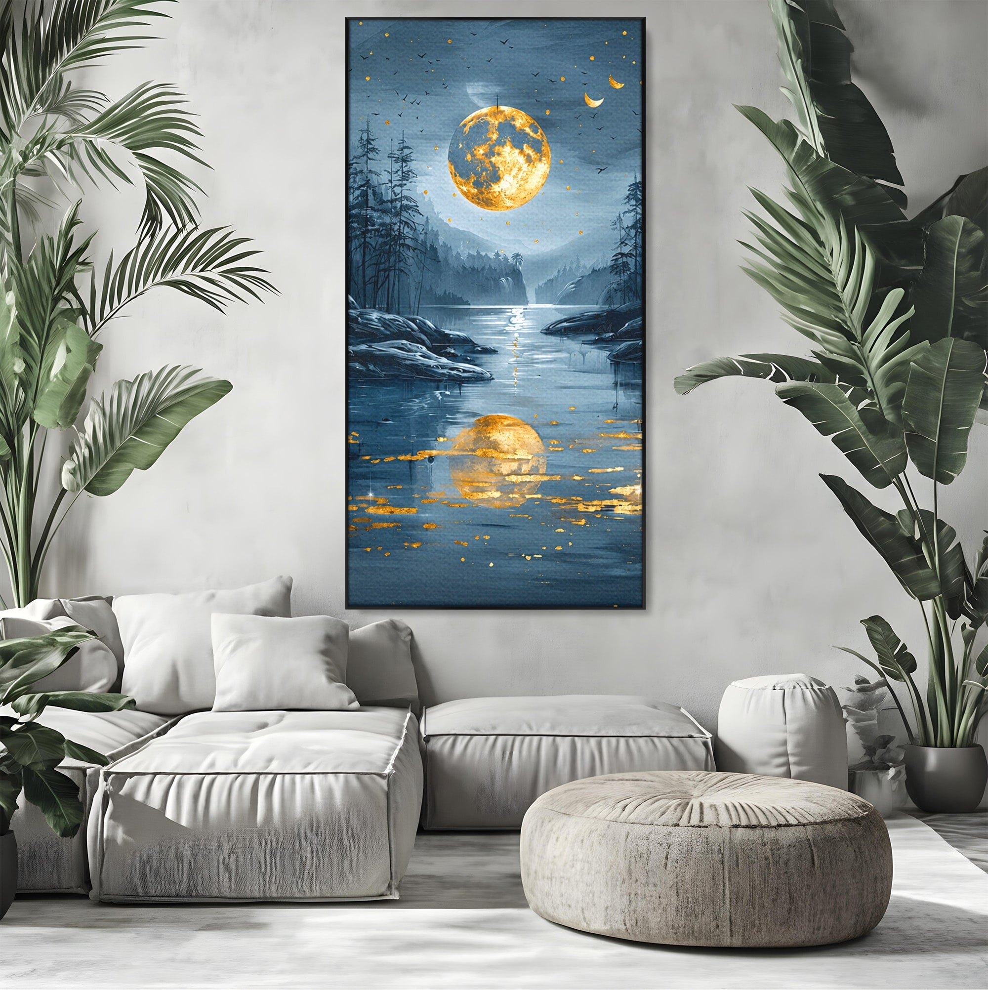 Tablou Canvas Premium LuxCanva® A1727, Luna De Aur, Luna, Peisaj, Noapte, Natura, Living, Culori Vibrante