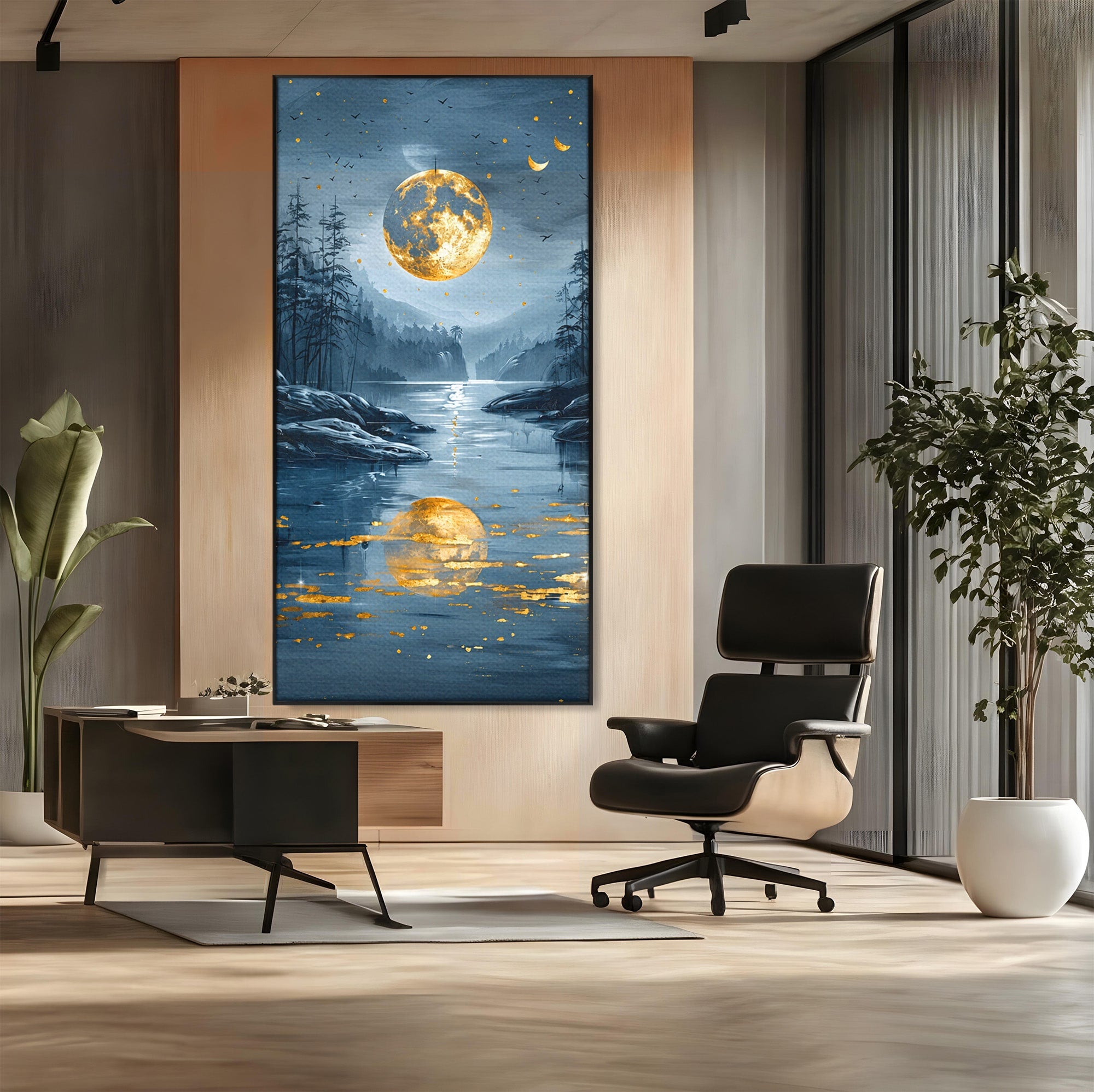 Tablou Canvas Premium LuxCanva® A1727, Luna De Aur, Luna, Peisaj, Noapte, Natura, Living, Culori Vibrante