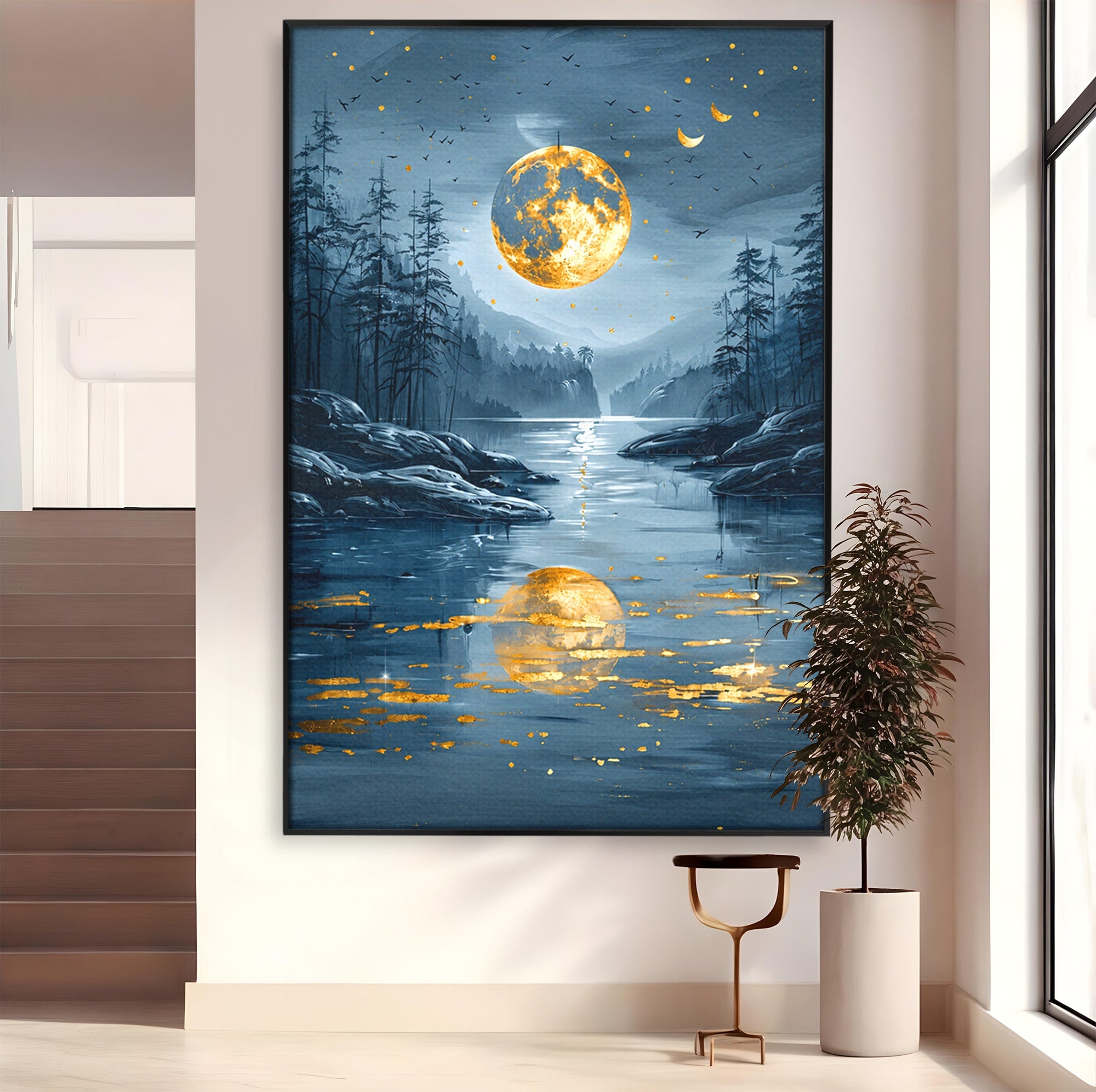 Tablou Canvas Premium LuxCanva® A1727, Luna De Aur, Luna, Peisaj, Noapte, Natura, Living, Culori Vibrante