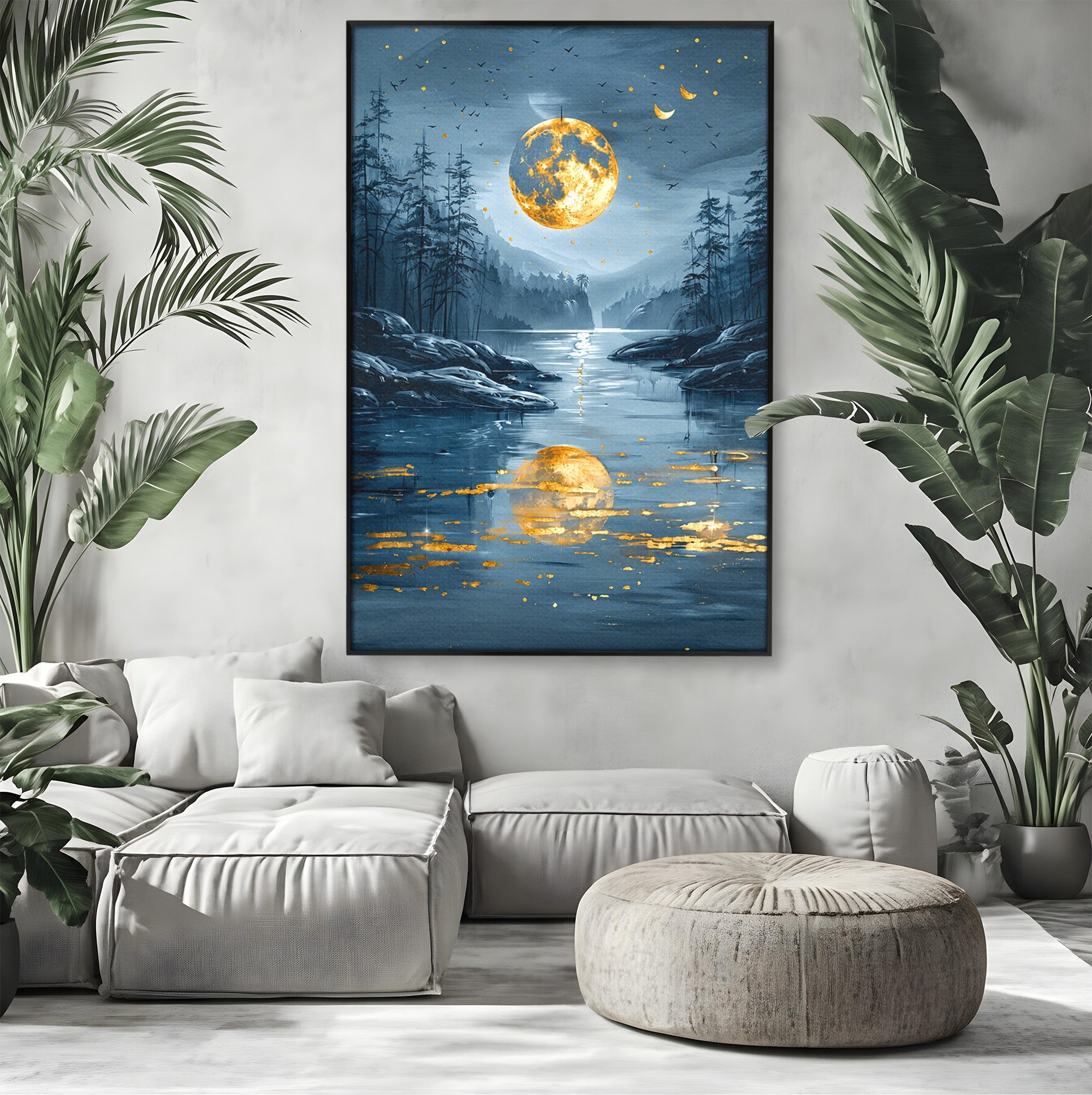 Tablou Canvas Premium LuxCanva® A1727, Luna De Aur, Luna, Peisaj, Noapte, Natura, Living, Culori Vibrante
