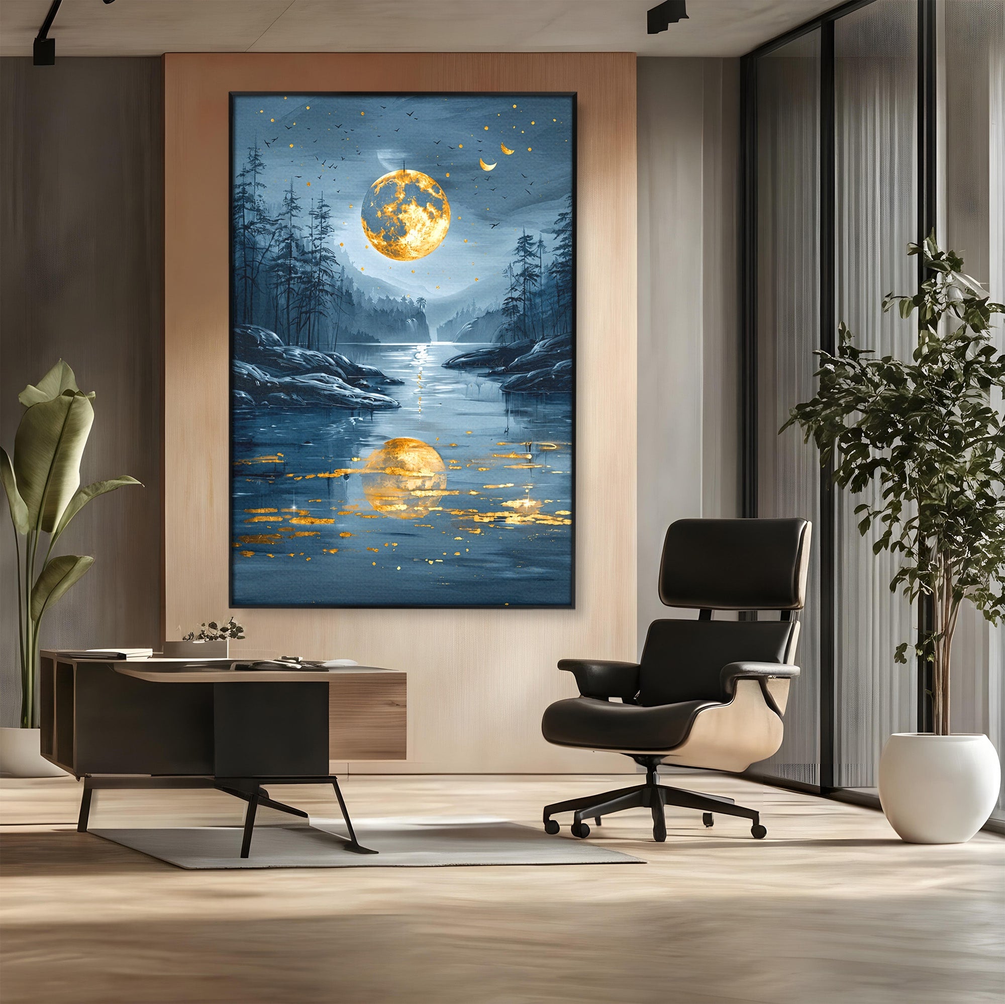 Tablou Canvas Premium LuxCanva® A1727, Luna De Aur, Luna, Peisaj, Noapte, Natura, Living, Culori Vibrante