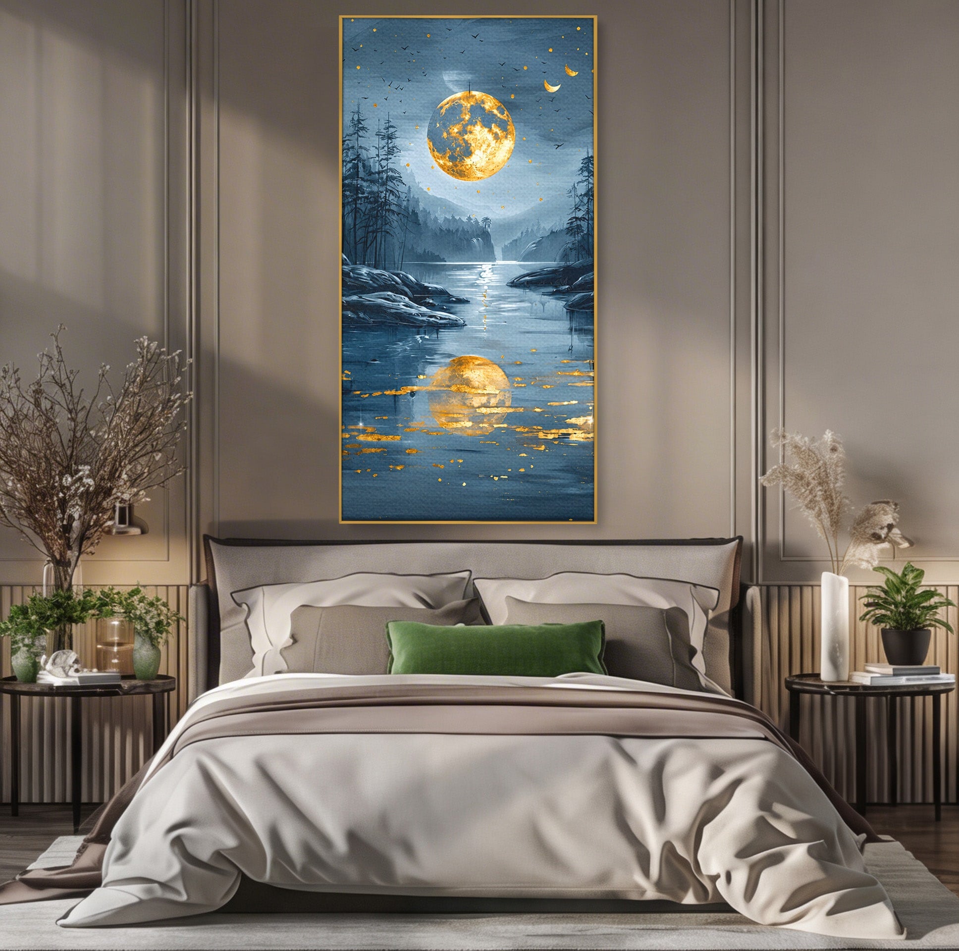 Tablou Canvas Premium LuxCanva® A1727, Luna De Aur, Luna, Peisaj, Noapte, Natura, Living, Culori Vibrante