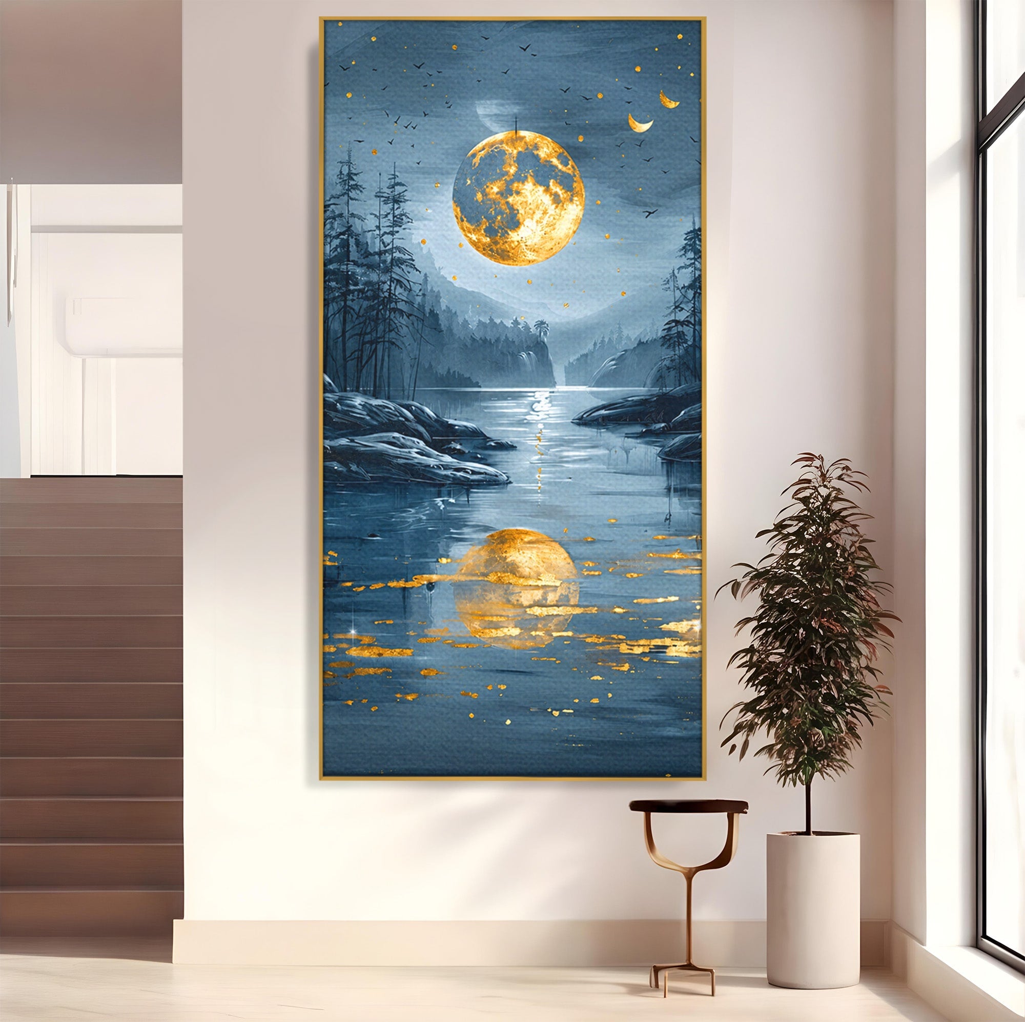 Tablou Canvas Premium LuxCanva® A1727, Luna De Aur, Luna, Peisaj, Noapte, Natura, Living, Culori Vibrante
