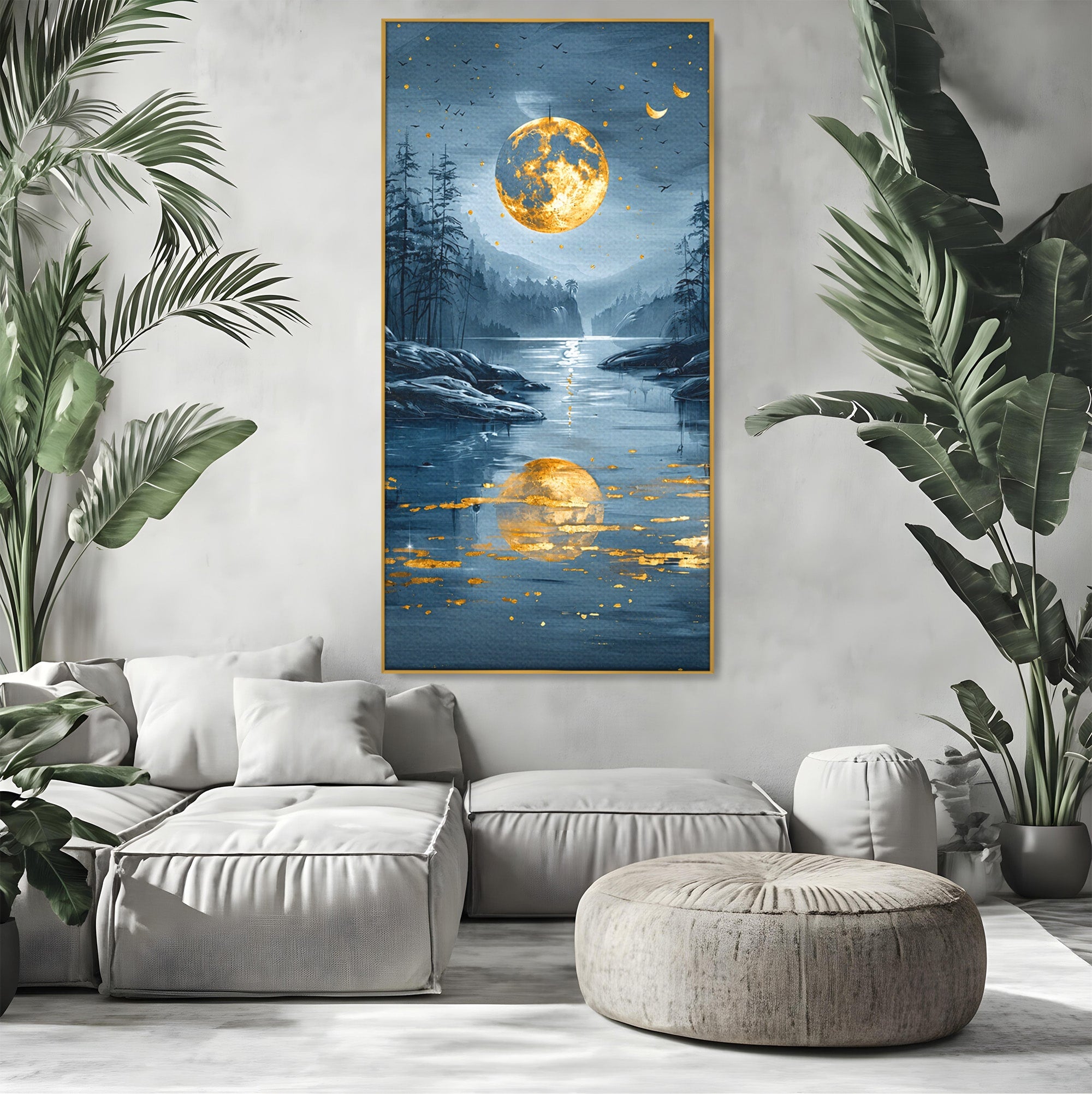 Tablou Canvas Premium LuxCanva® A1727, Luna De Aur, Luna, Peisaj, Noapte, Natura, Living, Culori Vibrante