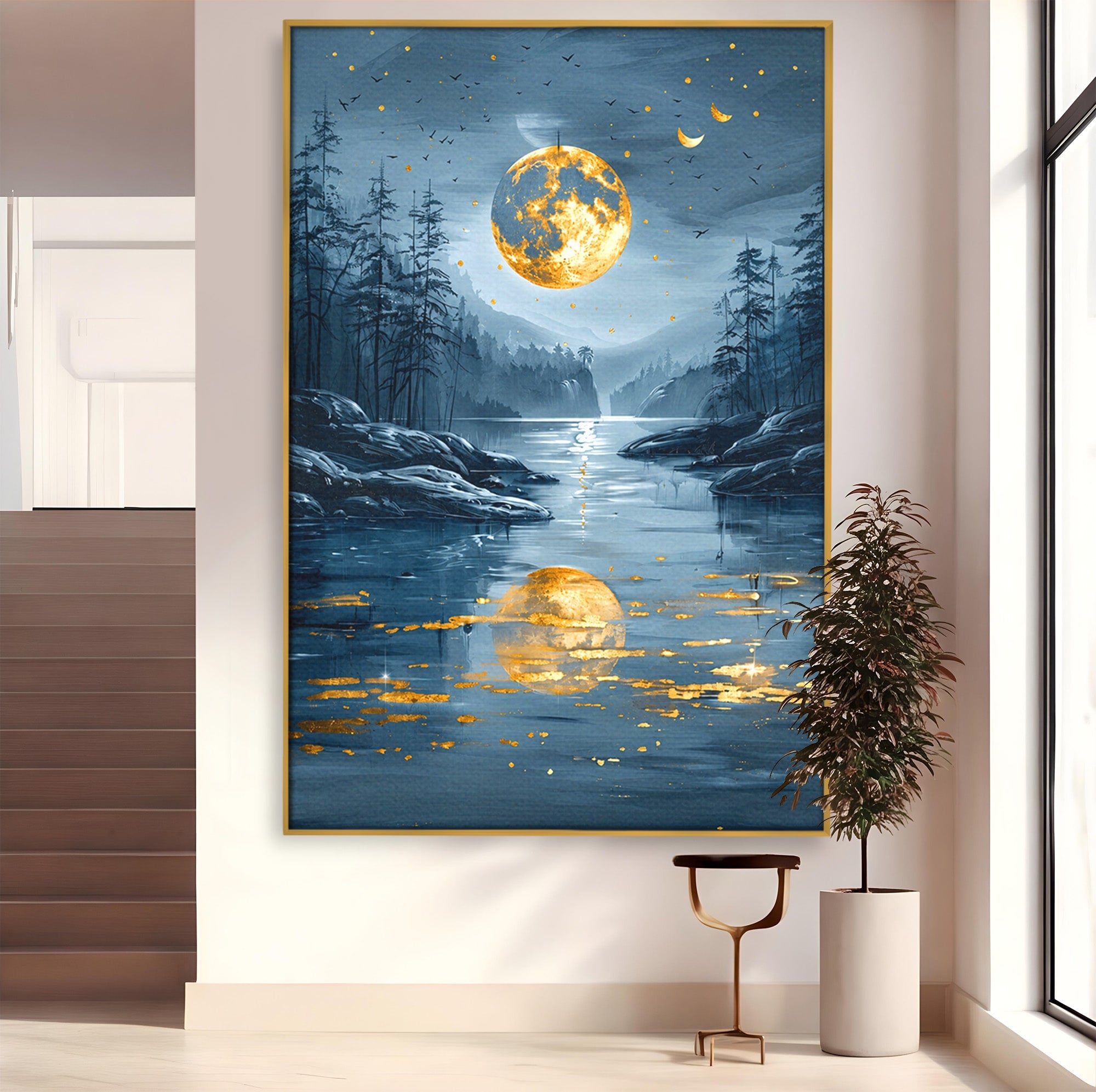 Tablou Canvas Premium LuxCanva® A1727, Luna De Aur, Luna, Peisaj, Noapte, Natura, Living, Culori Vibrante