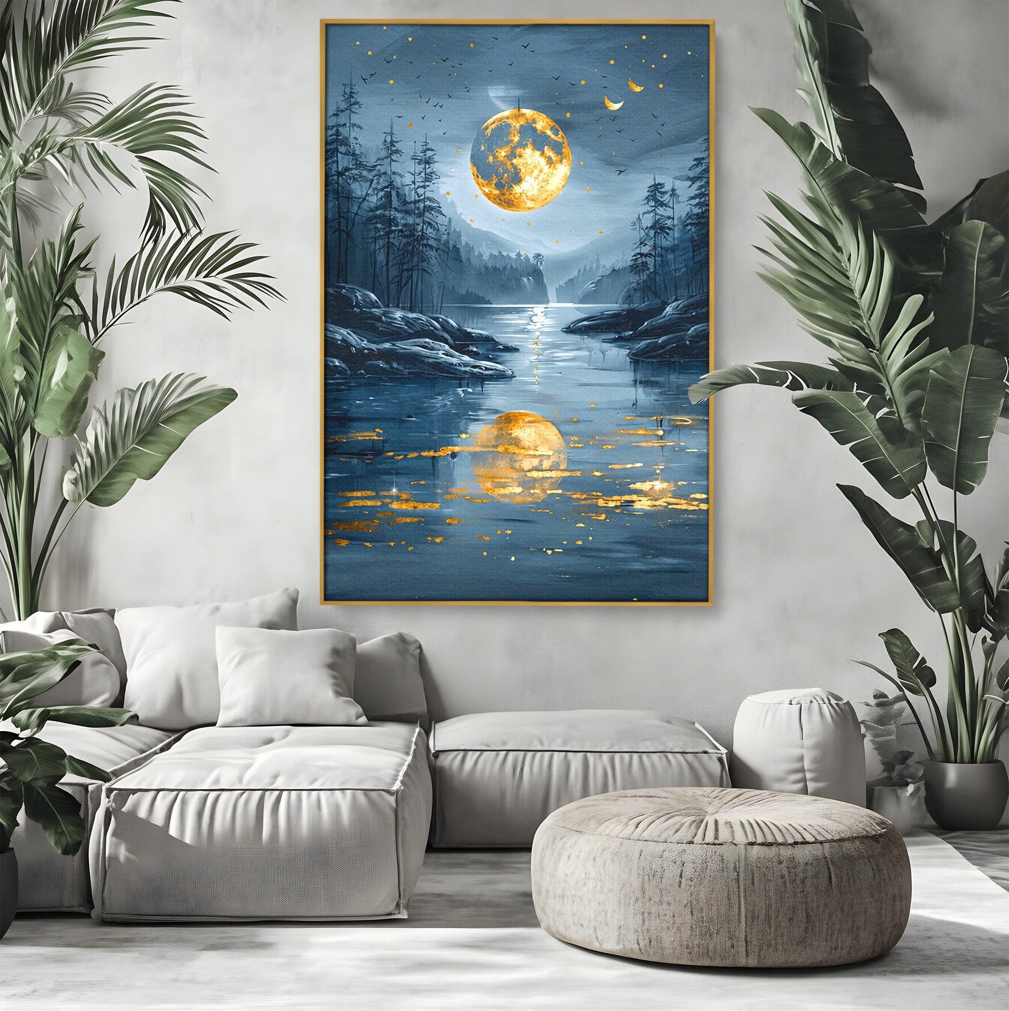 Tablou Canvas Premium LuxCanva® A1727, Luna De Aur, Luna, Peisaj, Noapte, Natura, Living, Culori Vibrante