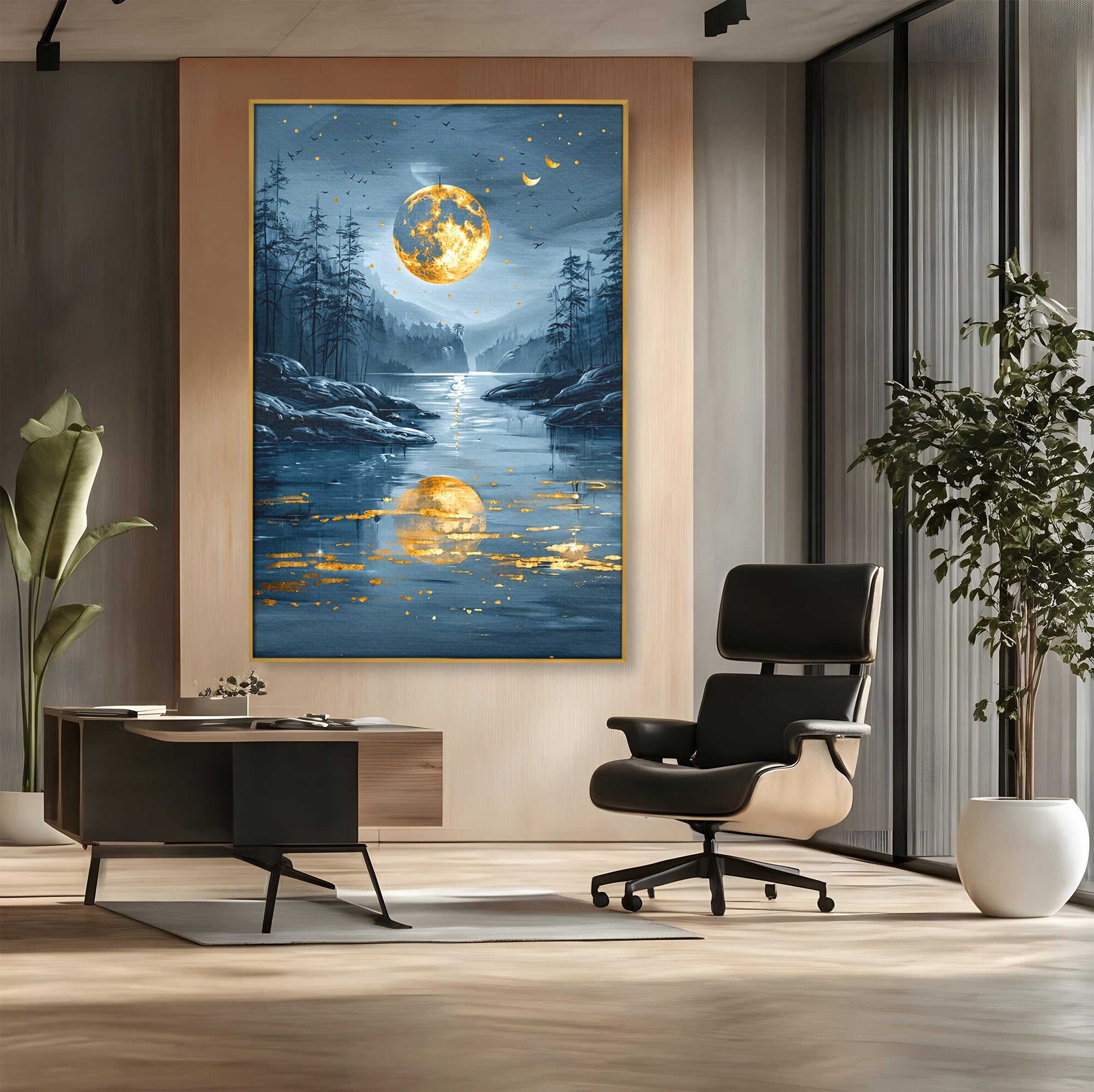 Tablou Canvas Premium LuxCanva® A1727, Luna De Aur, Luna, Peisaj, Noapte, Natura, Living, Culori Vibrante