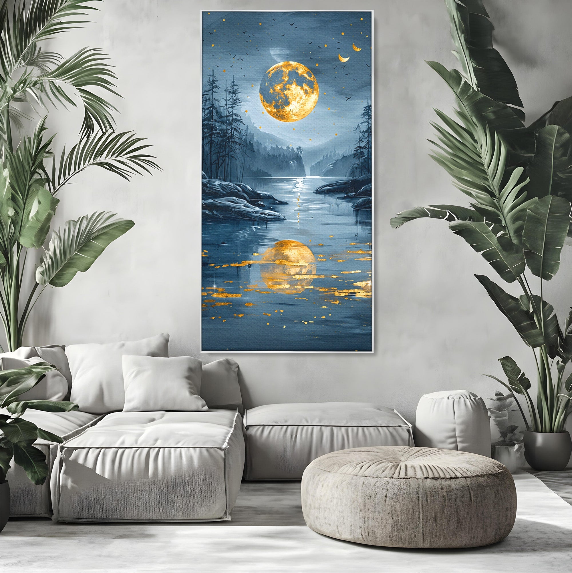 Tablou Canvas Premium LuxCanva® A1727, Luna De Aur, Luna, Peisaj, Noapte, Natura, Living, Culori Vibrante