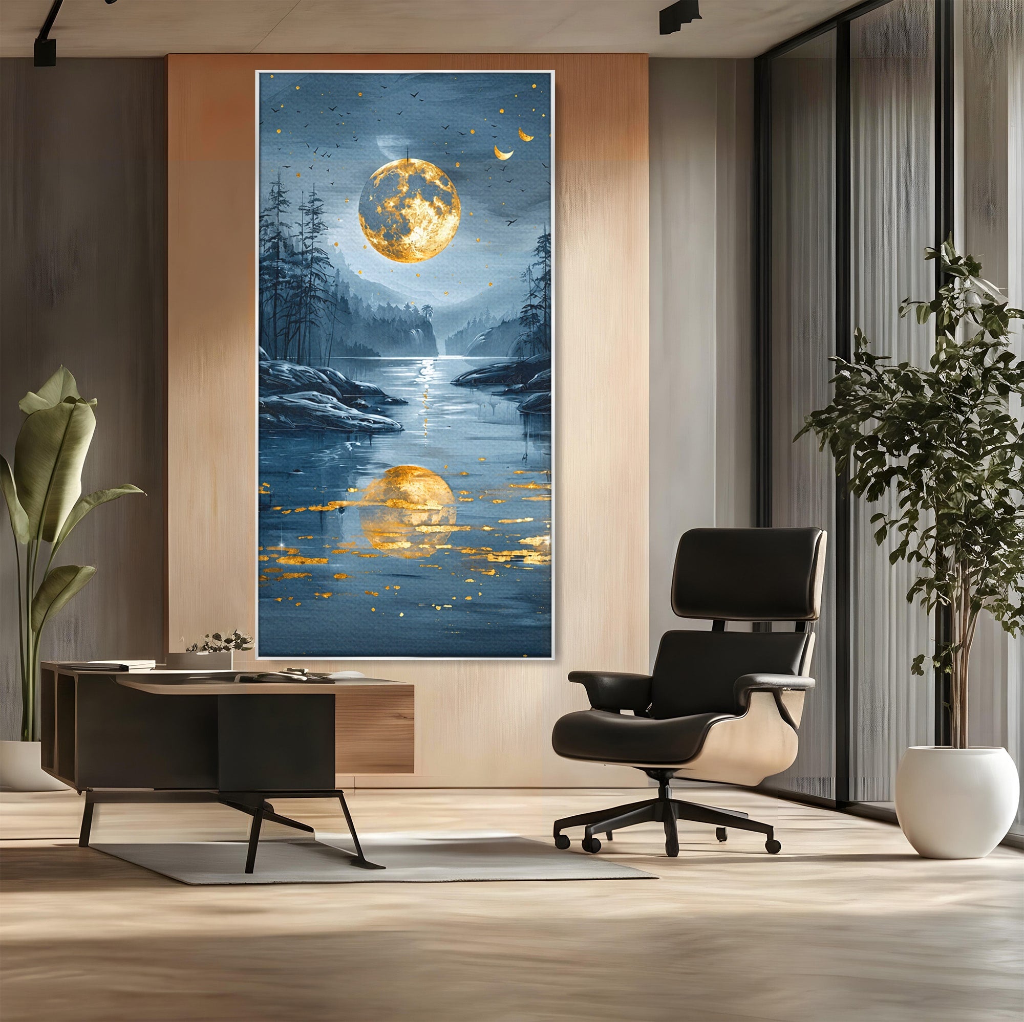 Tablou Canvas Premium LuxCanva® A1727, Luna De Aur, Luna, Peisaj, Noapte, Natura, Living, Culori Vibrante