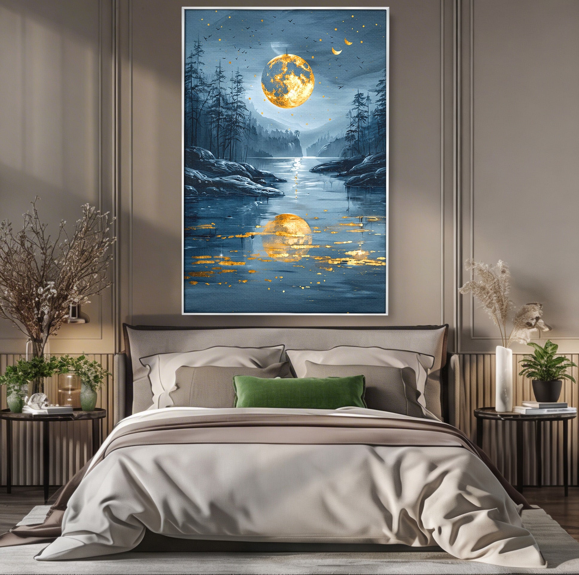Tablou Canvas Premium LuxCanva® A1727, Luna De Aur, Luna, Peisaj, Noapte, Natura, Living, Culori Vibrante