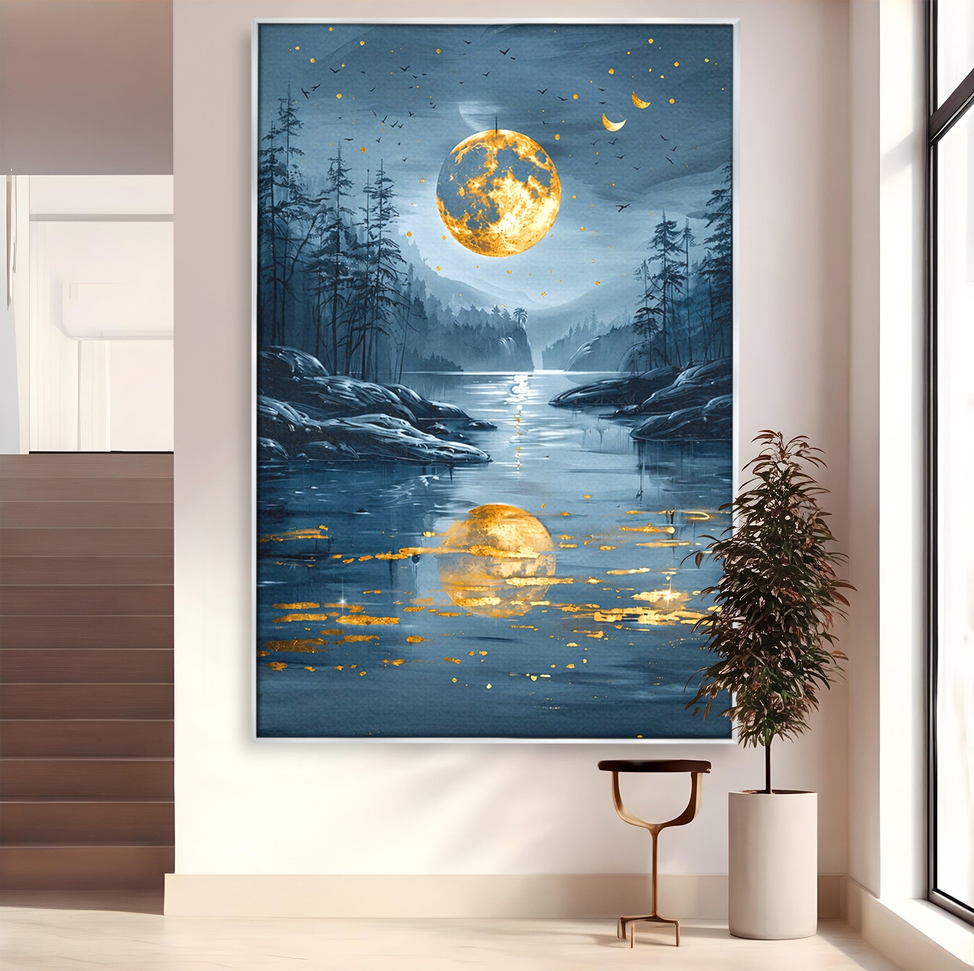Tablou Canvas Premium LuxCanva® A1727, Luna De Aur, Luna, Peisaj, Noapte, Natura, Living, Culori Vibrante